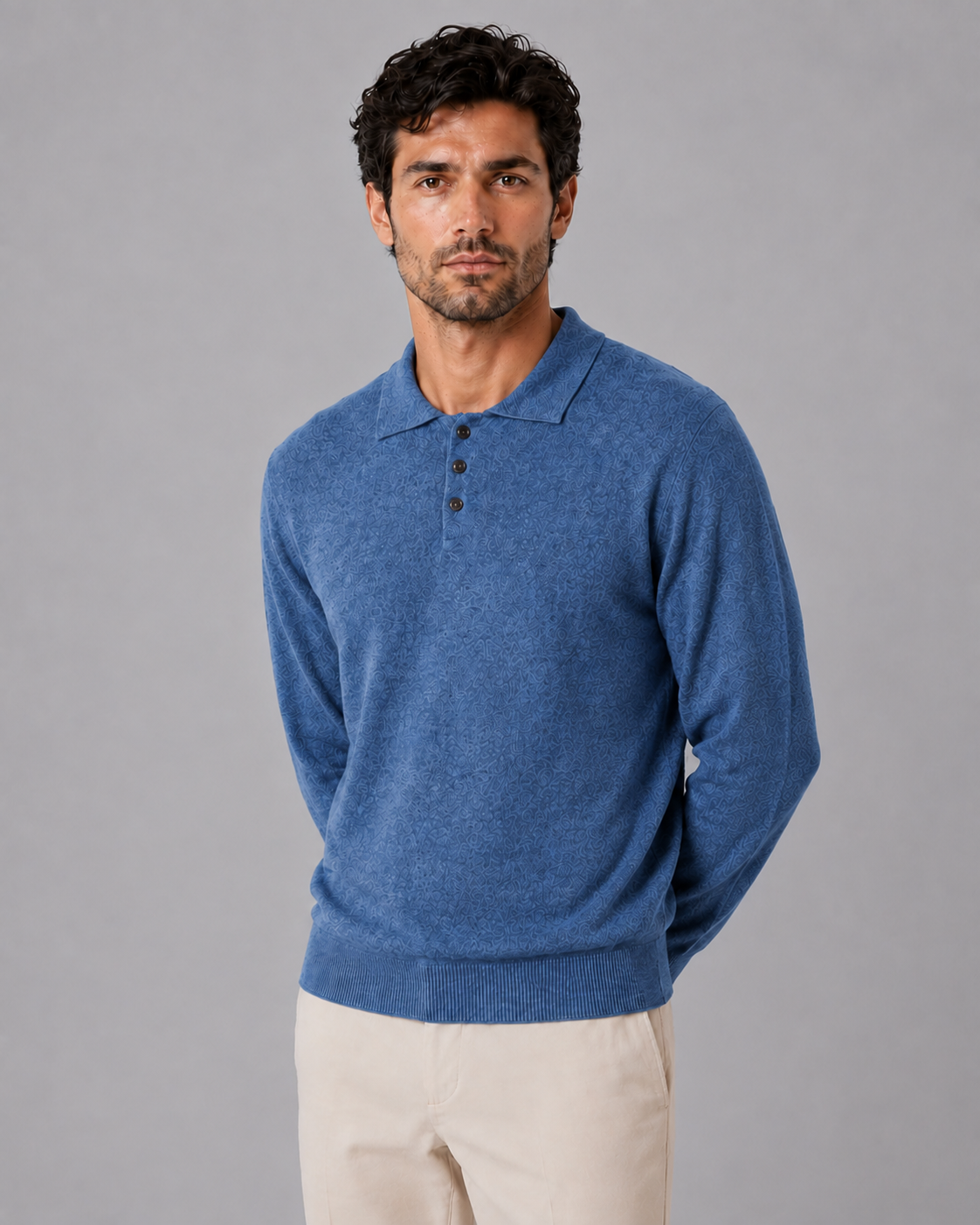 100% Cashmere Crewneck Polo Sweater