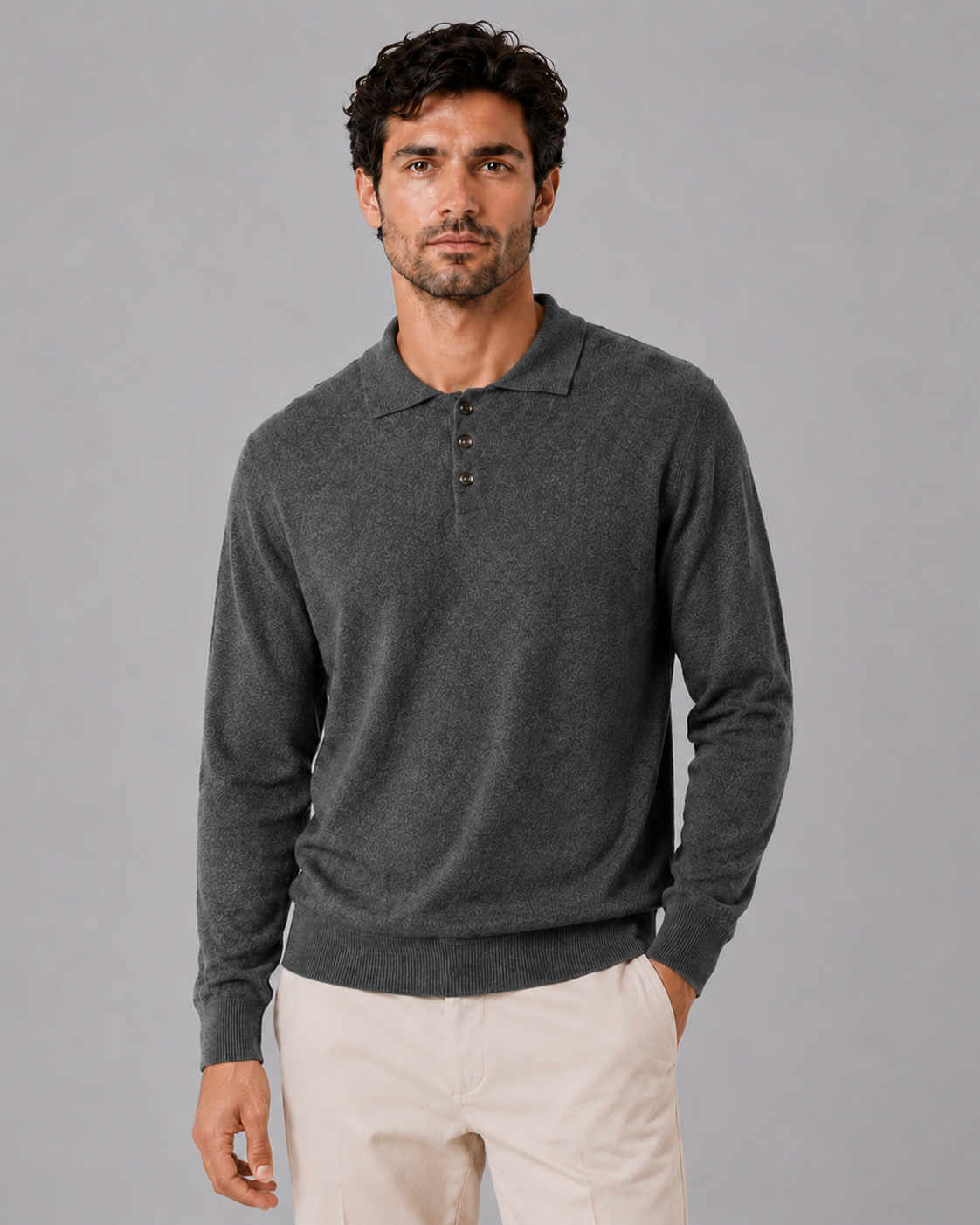 100% Cashmere Crewneck Polo Sweater