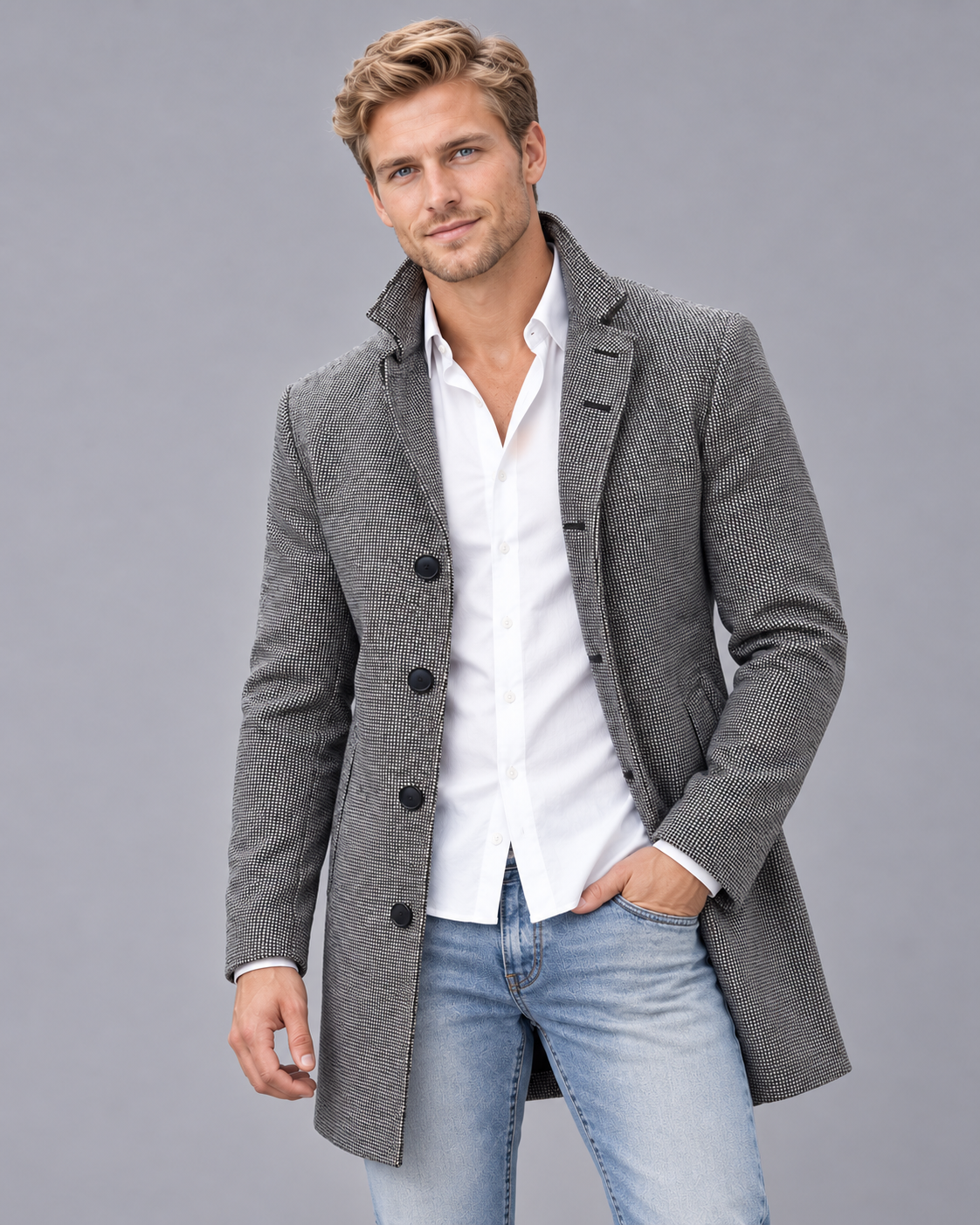 Men's Slim Fit Wool Overcoat | Formal Long Winter Coat