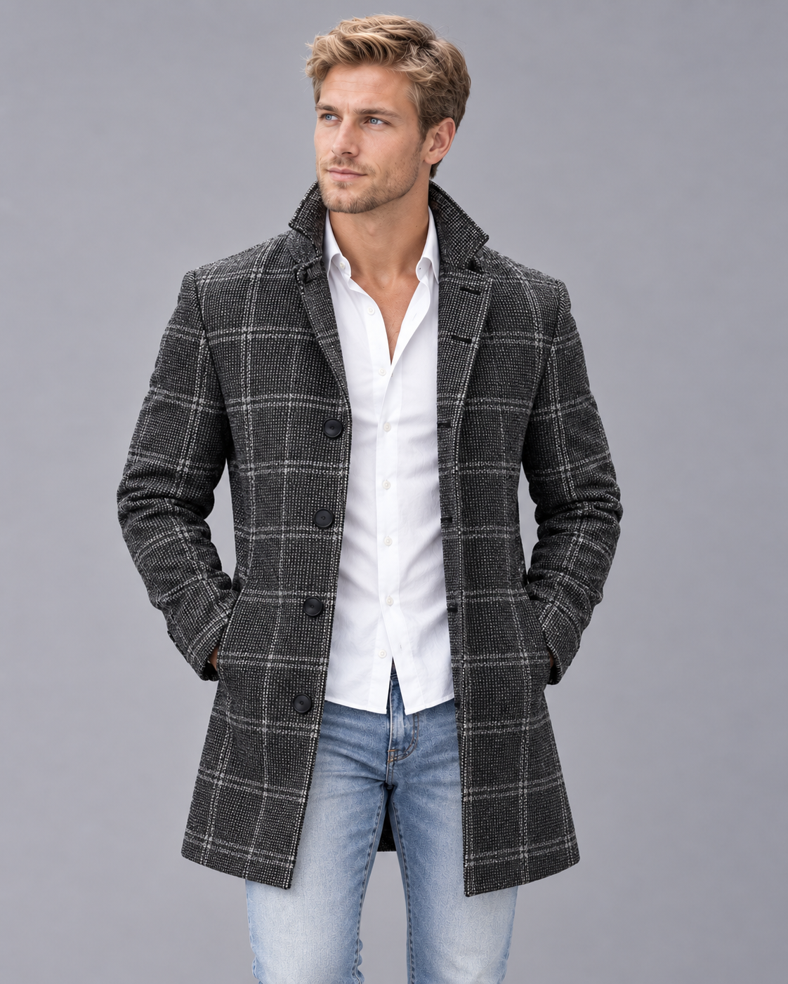 Men's Slim Fit Wool Overcoat | Formal Long Winter Coat