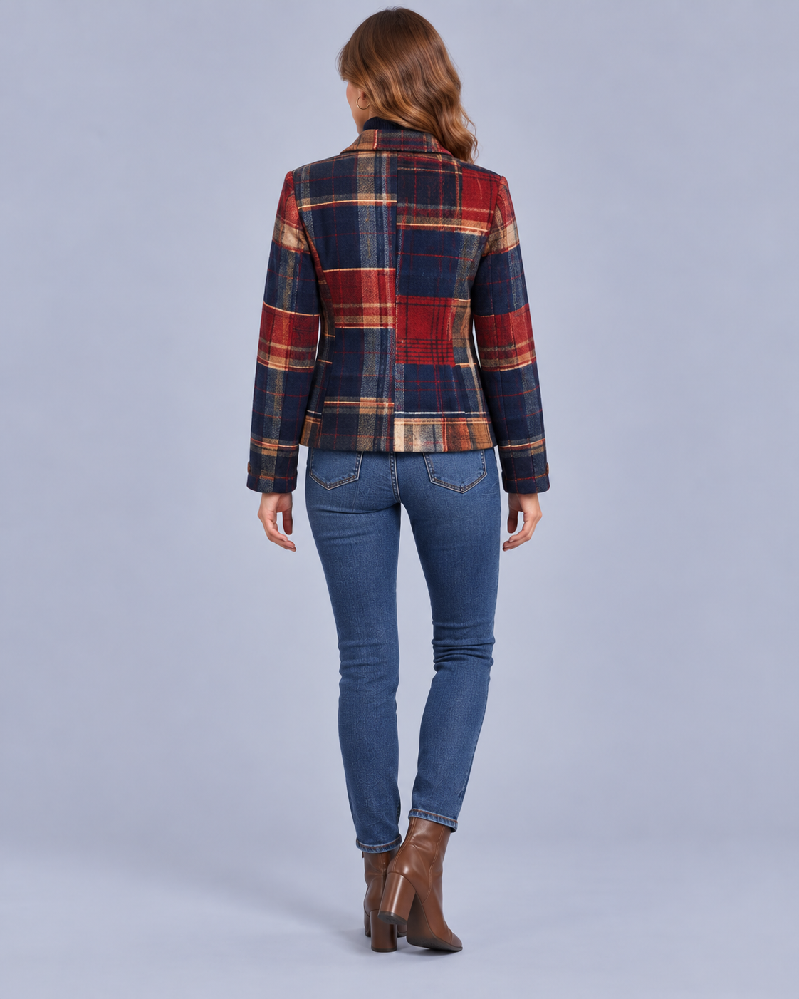 Women's Wool Patchwork Plaid Jacket | Single-Breasted Autumn Coat