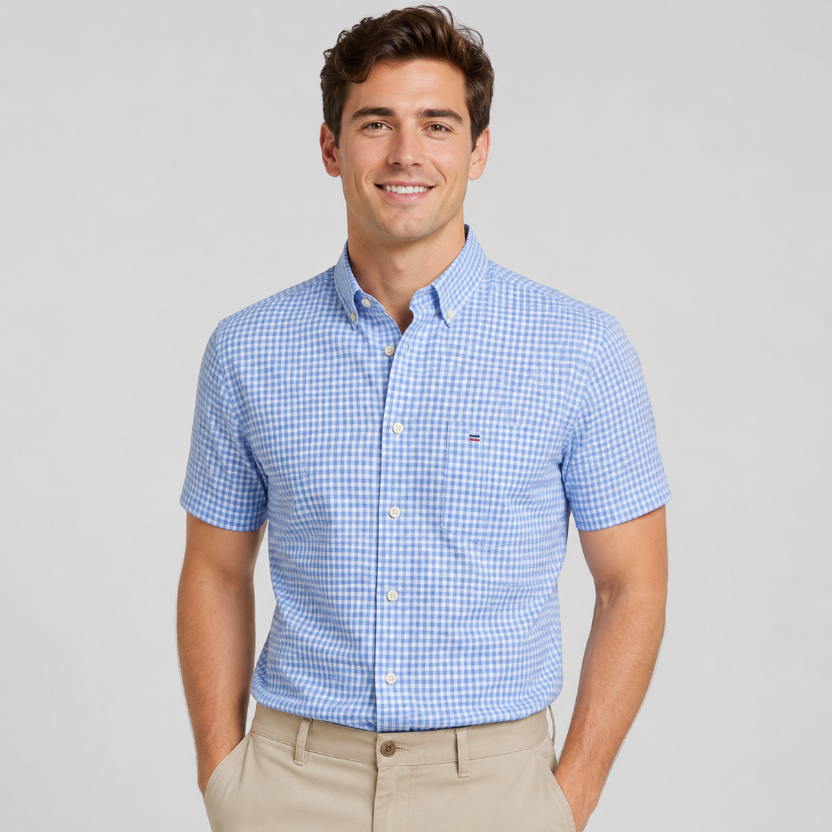 Men's Oxford Cotton Short-Sleeve Shirt with Pattern