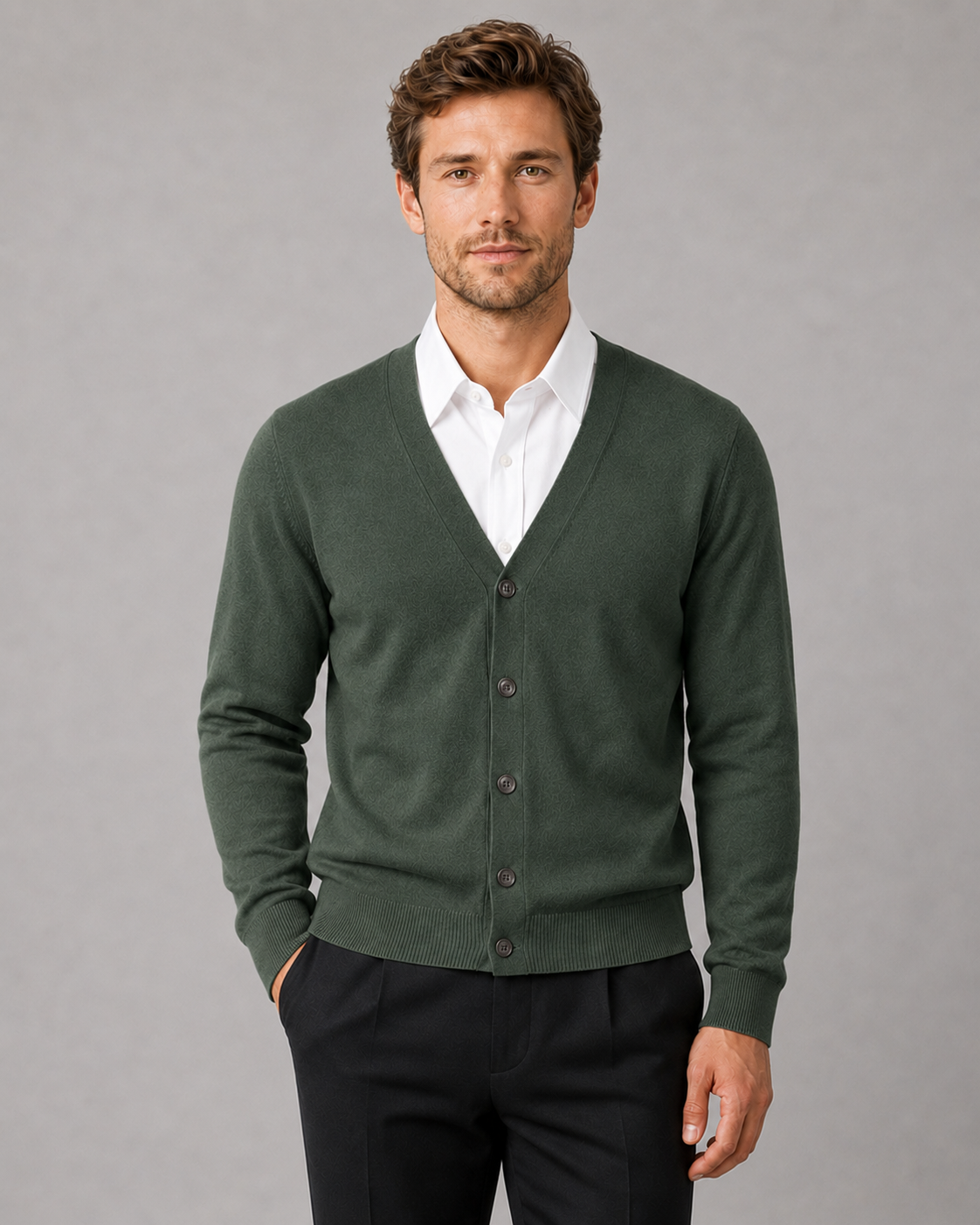 Men’s V-Neck Button-Front Cardigan