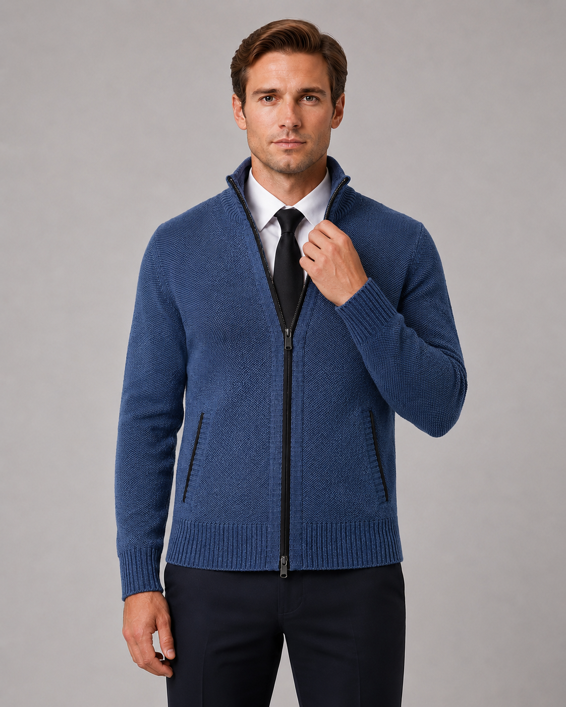 Men's Knitted Cardigan with Full-Zip Front