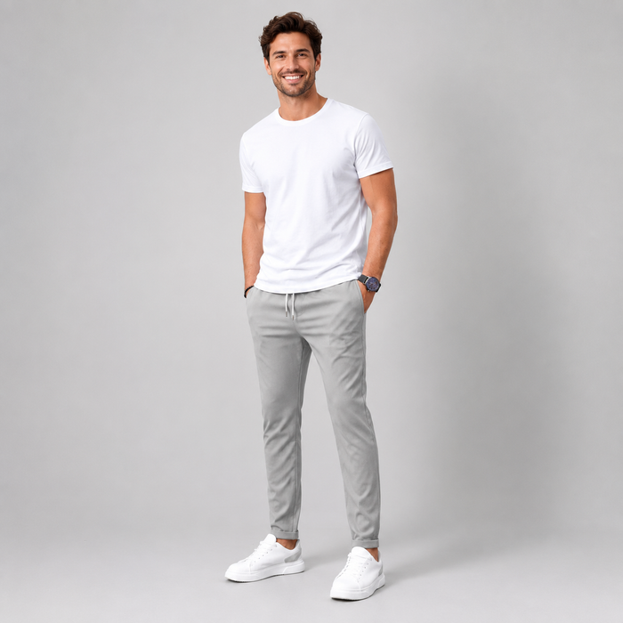 Men's Slim Fit Drawstring Trousers with Tapered Leg