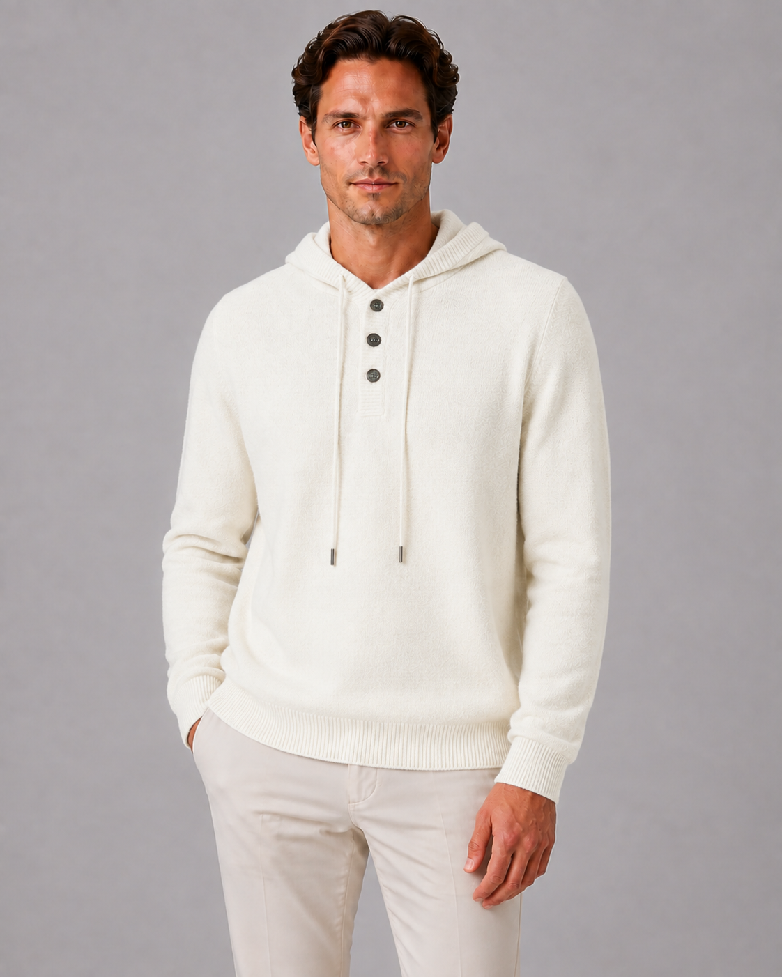 100% Cashmere Button-Up Hoodie