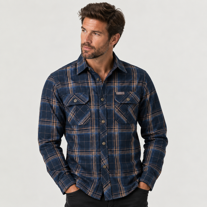 Men's Check Shirt | Long Sleeve with Two Button-Flap Chest Pockets