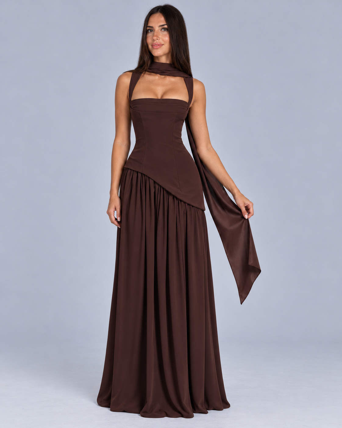 Women's Halter Corset Maxi Dress with Slit