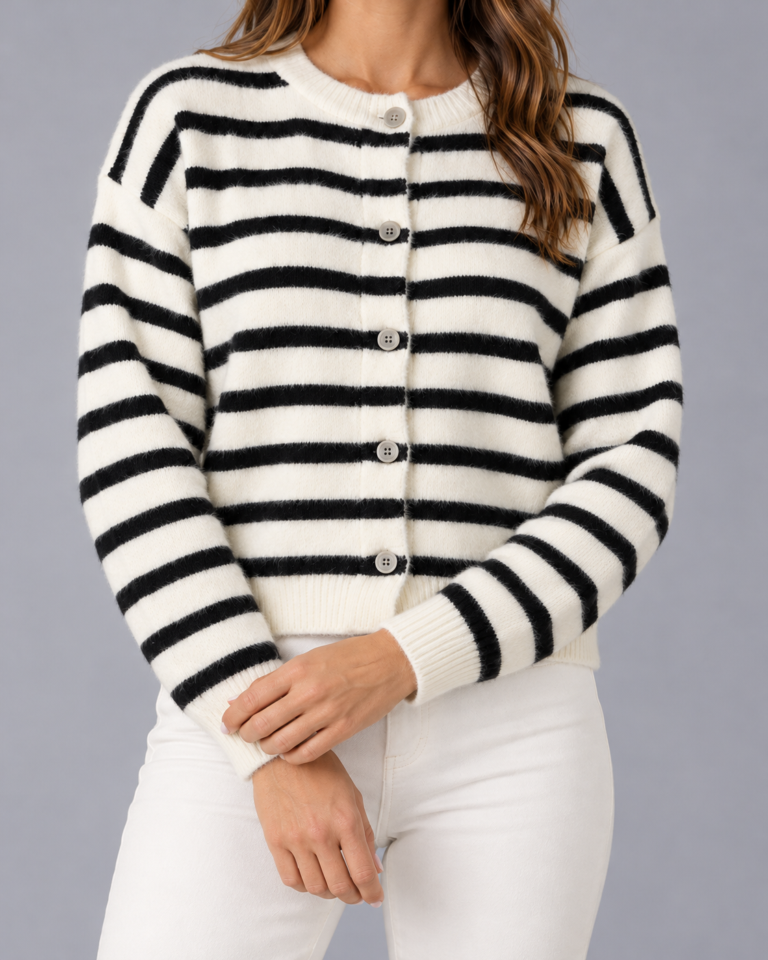 Women's Striped Button-Front Cardigan | Relaxed Knit