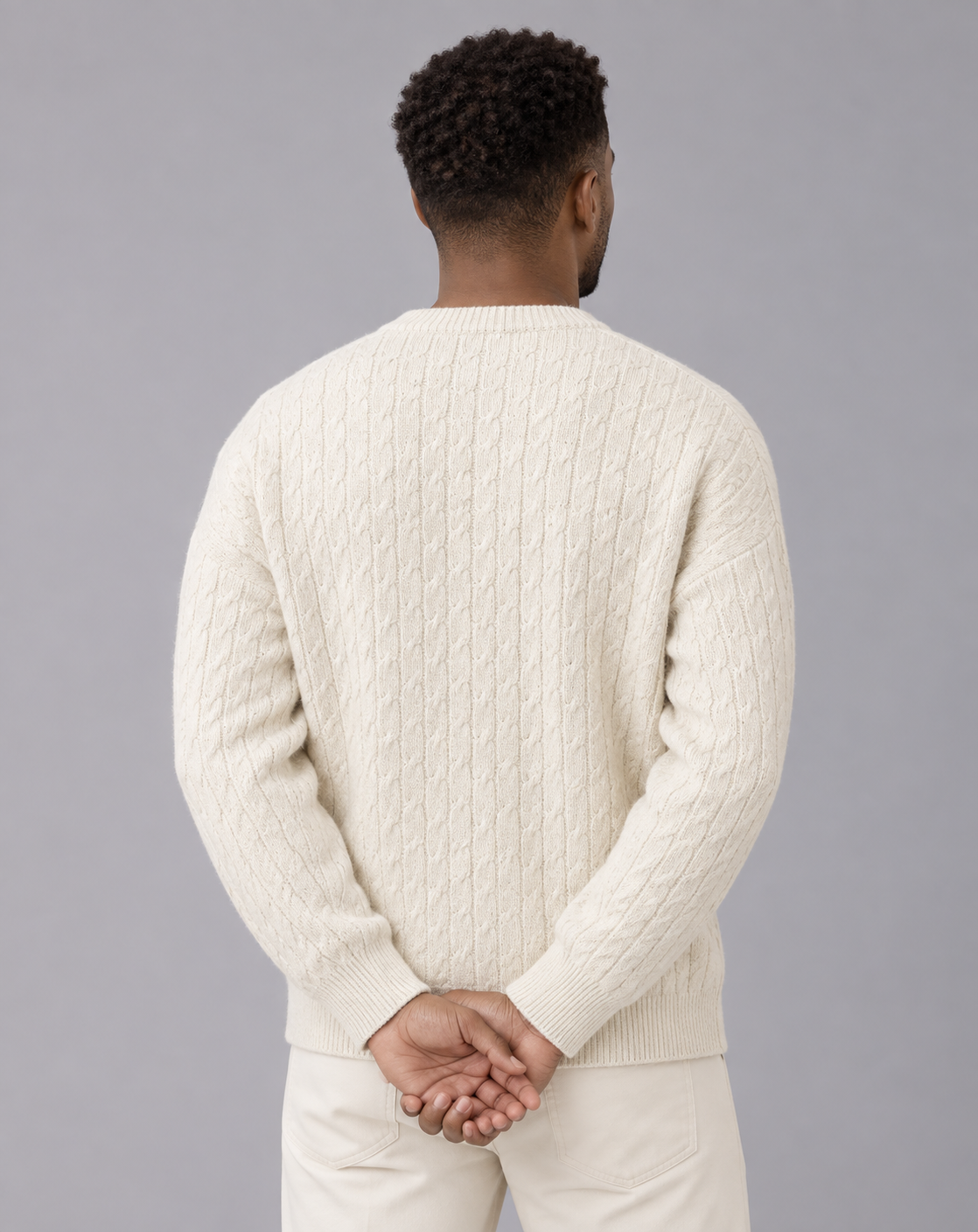 Men's Cable Knit Cardigan | Crew Neck with Six-Button Front