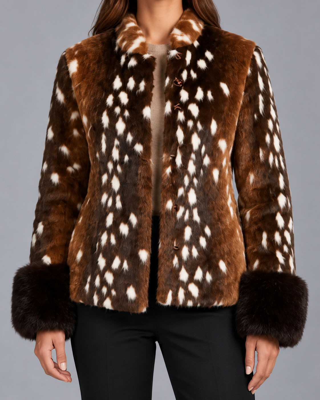 Bambi Faux Fur Jacket | Coat with Contrast Cuffs and Tailored Fit