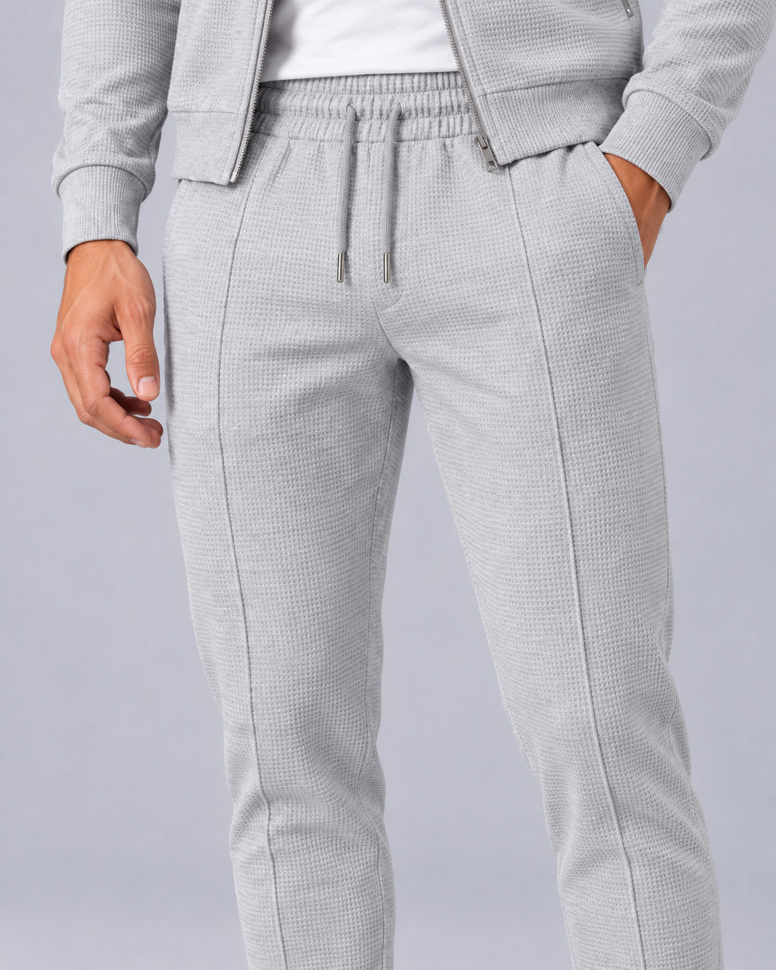 Men's Waffle Tracksuit Set - Zip Jacket & Pants