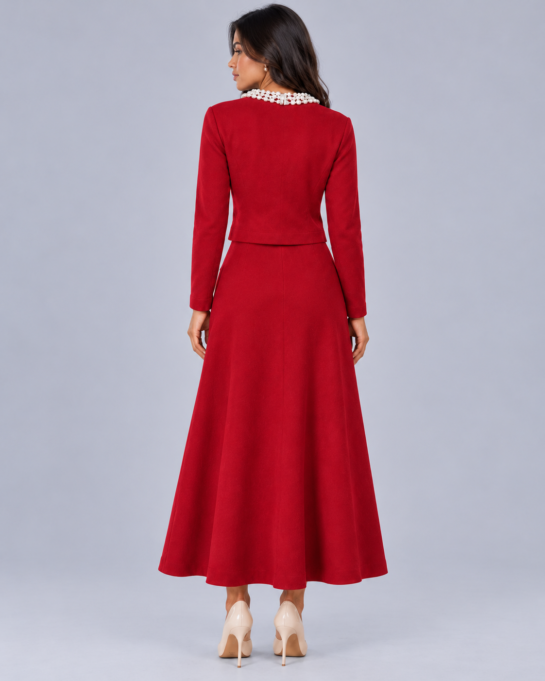 Women's Pearl Collar Midi Co-Ord Set