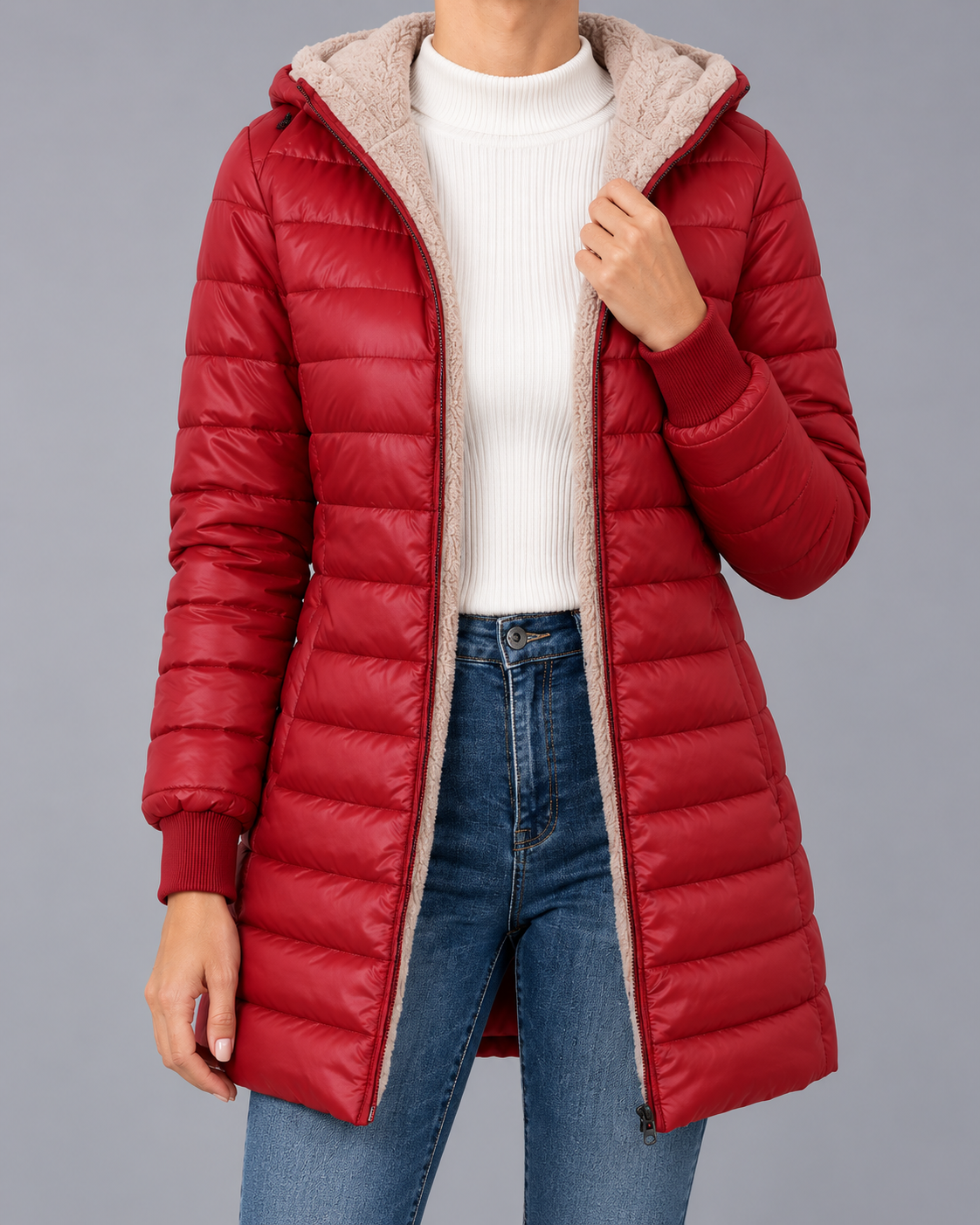 Women's Hooded Quilted Puffer Jacket with Plush Lining