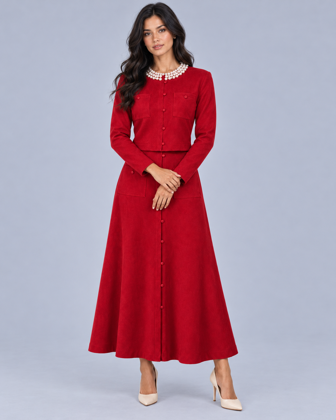 Women's Pearl Collar Midi Co-Ord Set