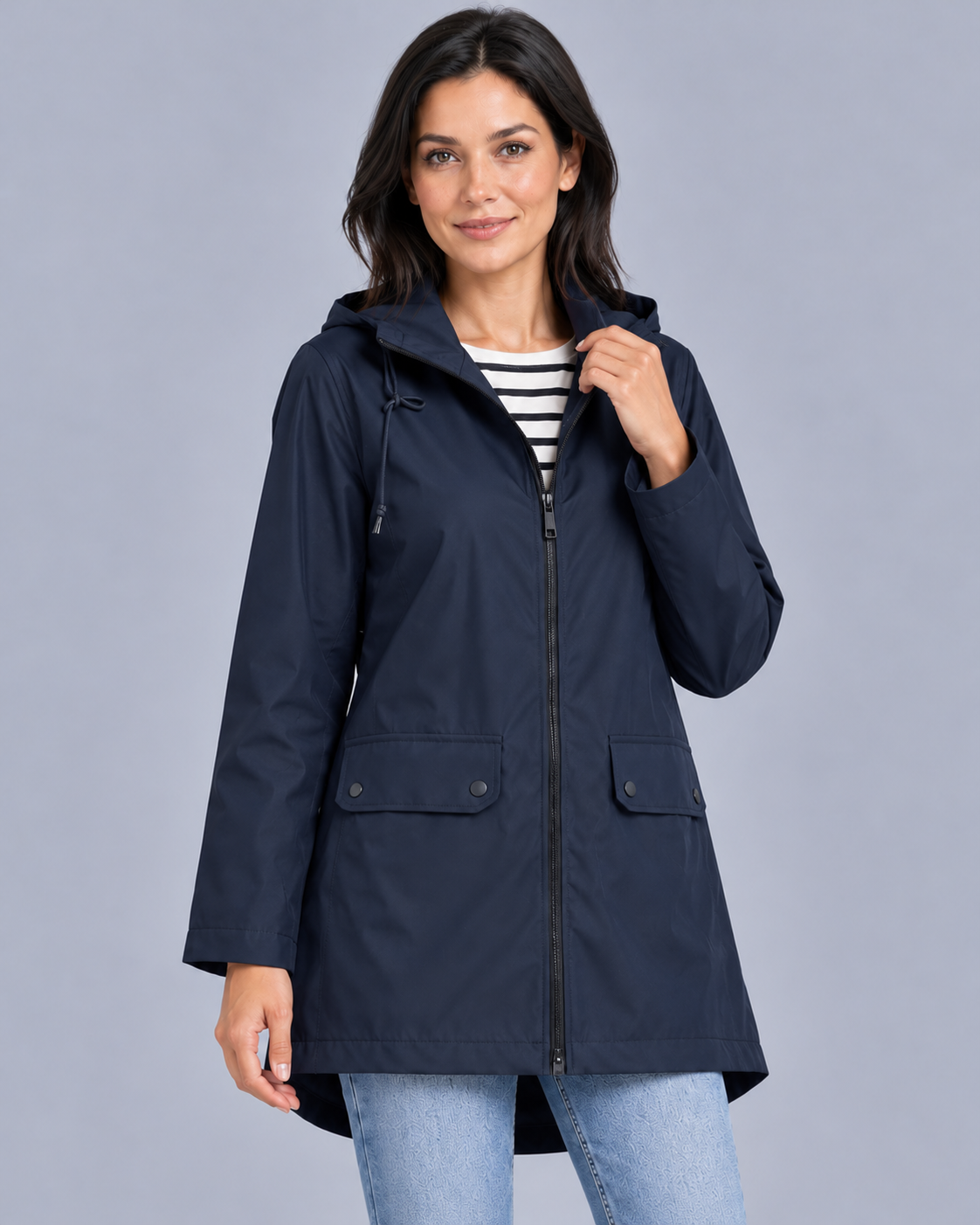 Women's Waterproof Hooded Raincoat with Flap Pockets