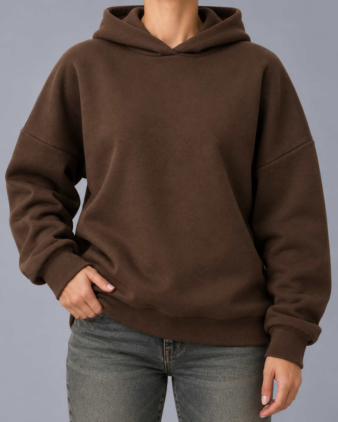 Women's Cotton Blend Fleece Hoodie with Dropped Shoulders