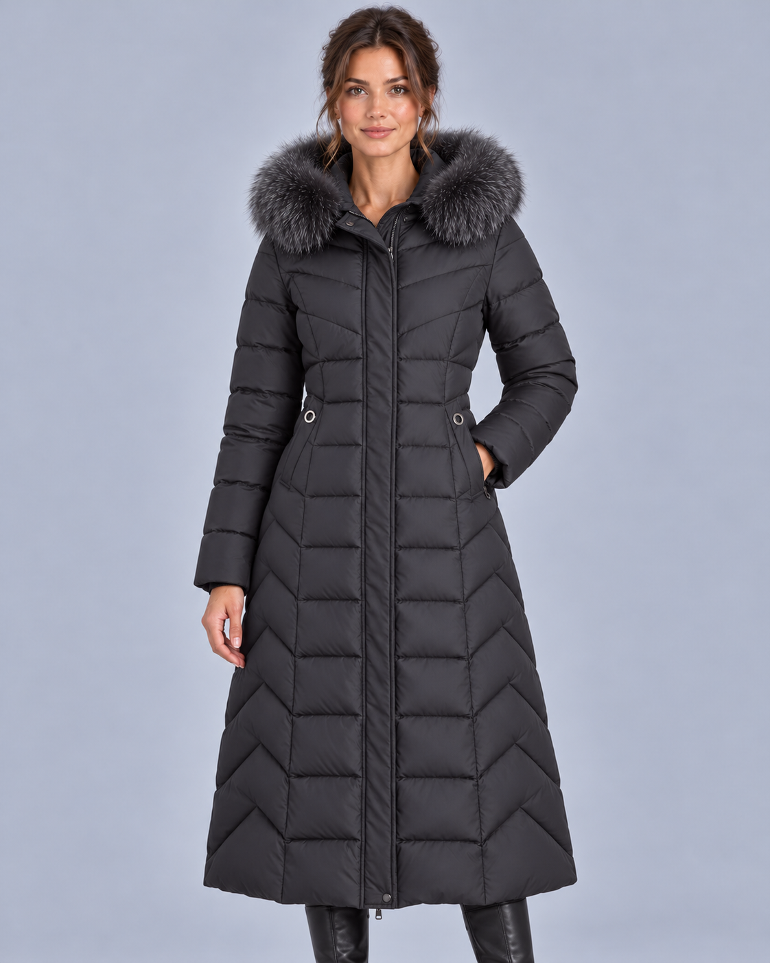 Women's Faux Fur Hooded Longline Puffer Coat
