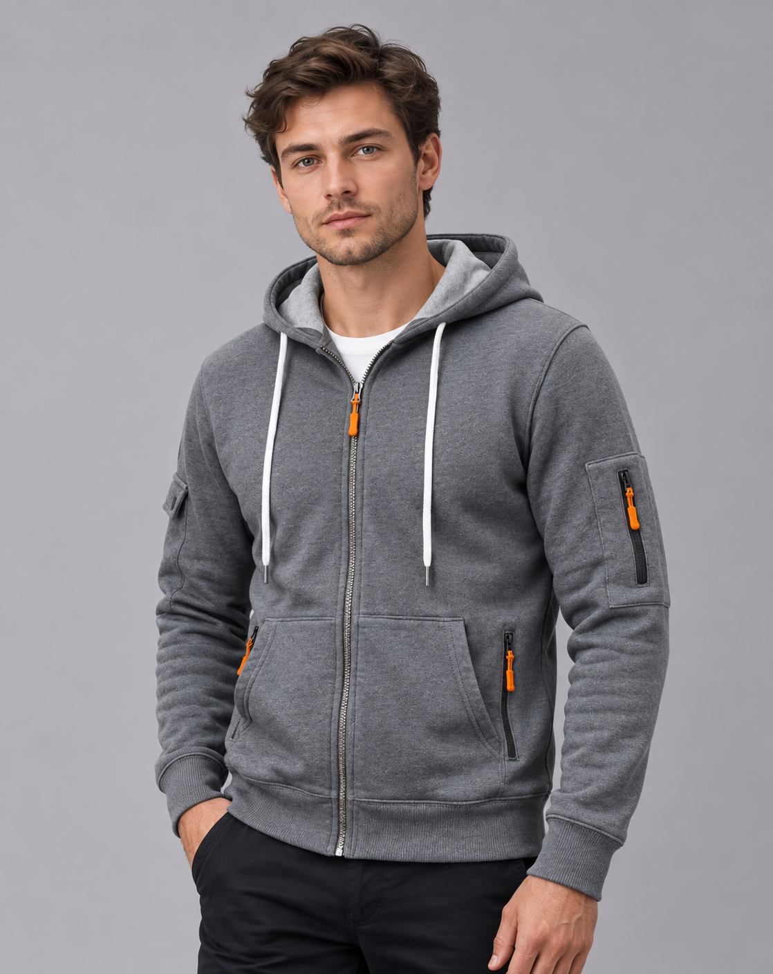 Men's 100% Cotton Zip Up Hoodie | Full Zip with Drawstring Hood