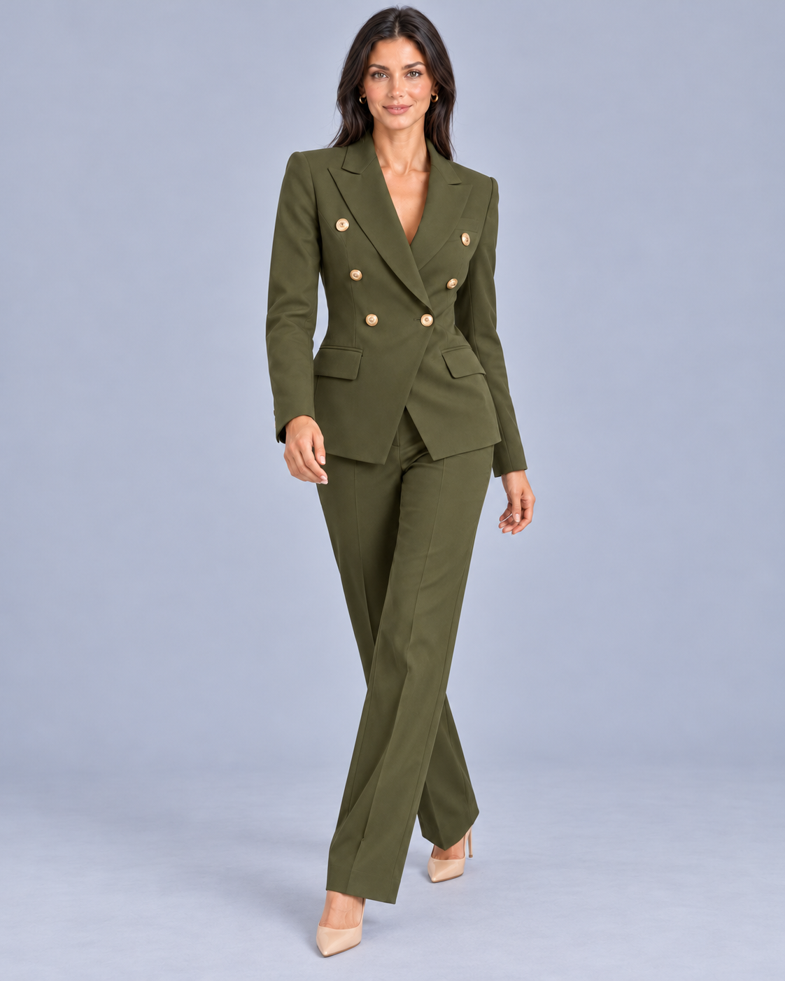 Women's Double-Breasted Trouser Suit with Peak Lapels