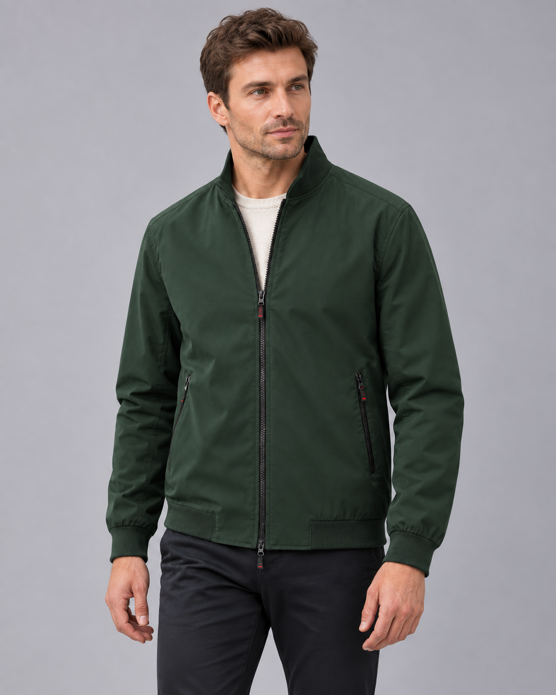 Men's Bomber Jacket | Stand Collar with Full Zip and Zip Pockets