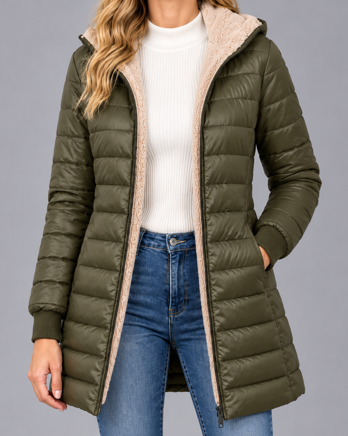 Women's Hooded Quilted Puffer Jacket with Plush Lining