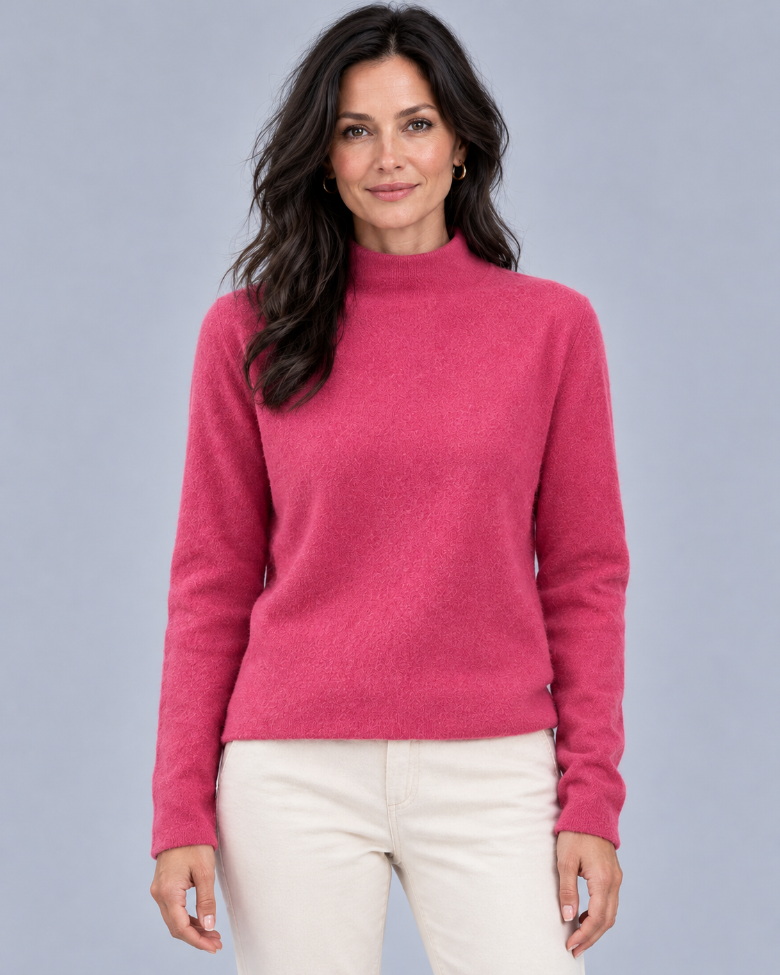 Women's Fine Wool Knit Jumper | Relaxed Fit Mock Neck Sweater with Long Sleeves