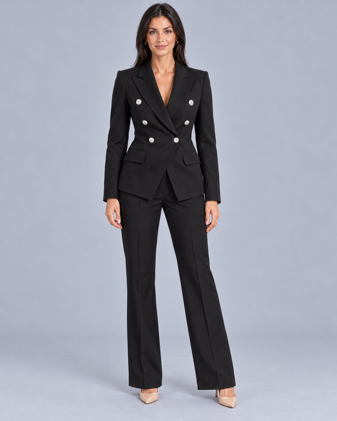 Women's Double-Breasted Trouser Suit with Peak Lapels