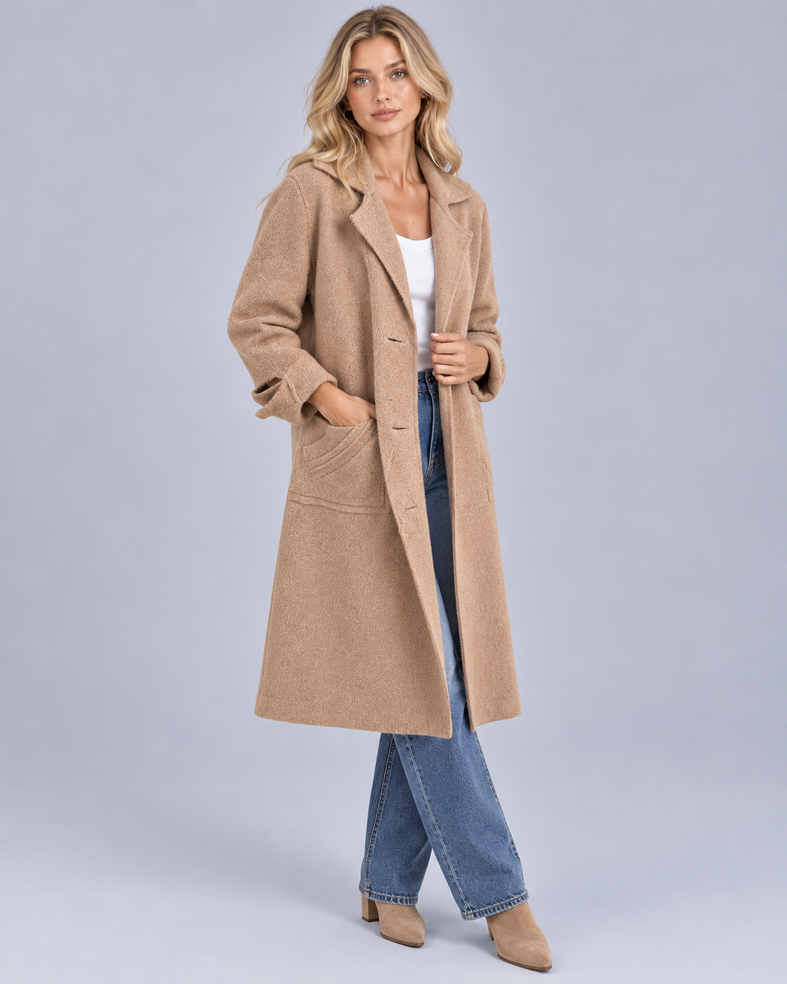 Women's Single-Breasted Coat with Notch Lapels
