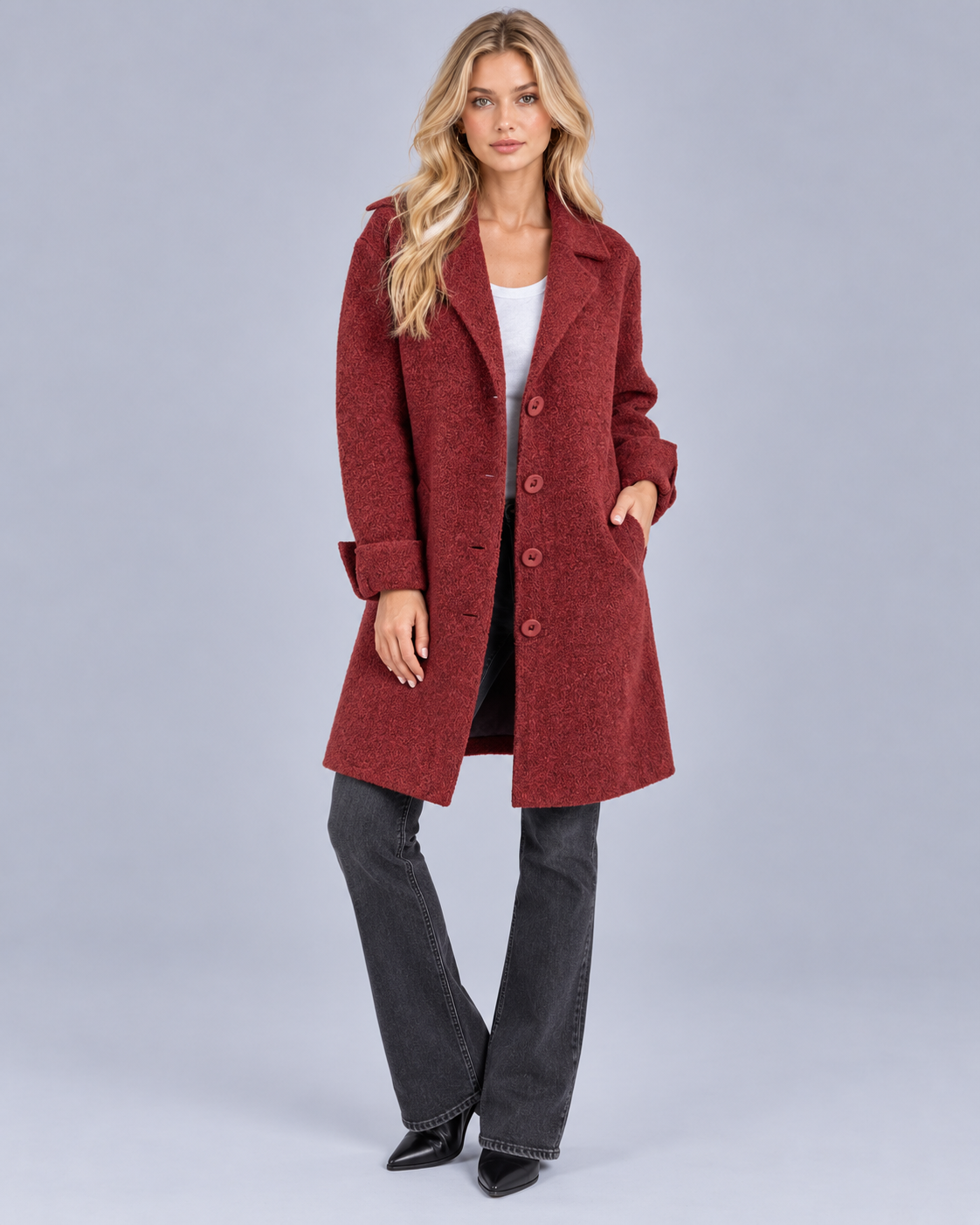 Women's Single-Breasted Coat with Notch Lapels