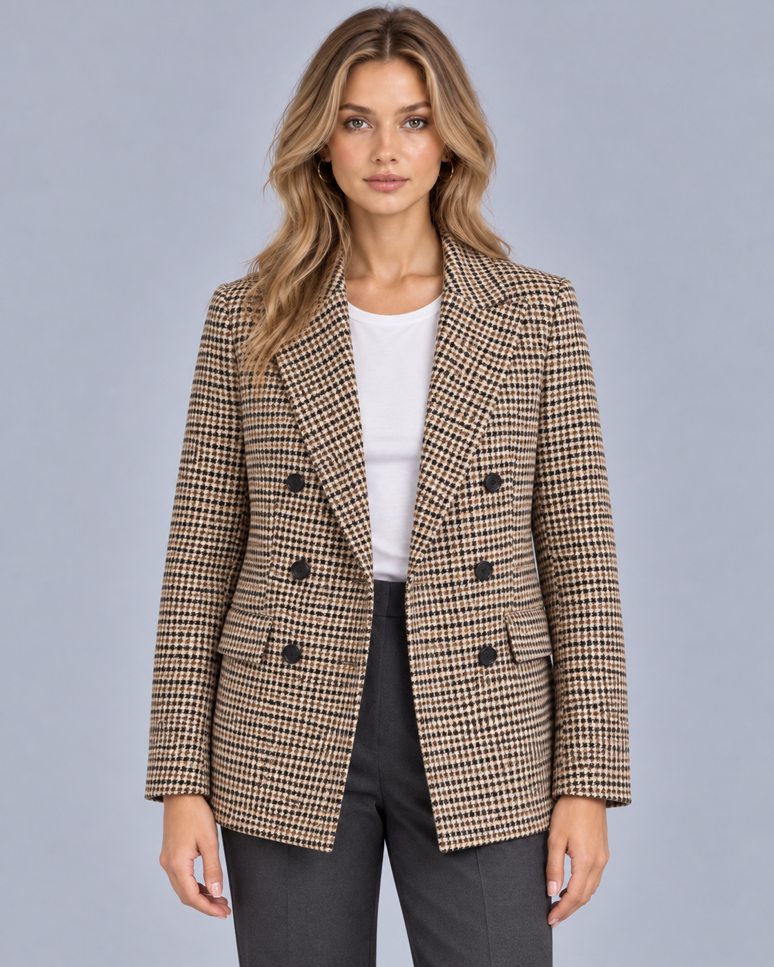 Women's Double-Breasted Check Blazer