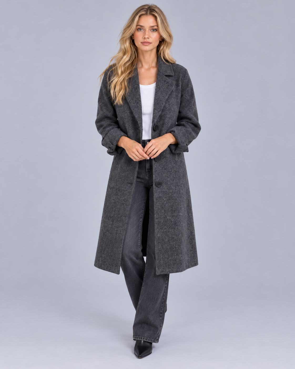 Women's Single-Breasted Coat with Notch Lapels