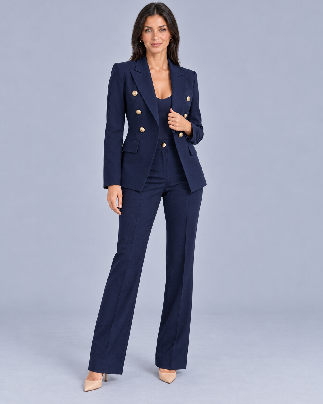Women's Double-Breasted Trouser Suit with Peak Lapels