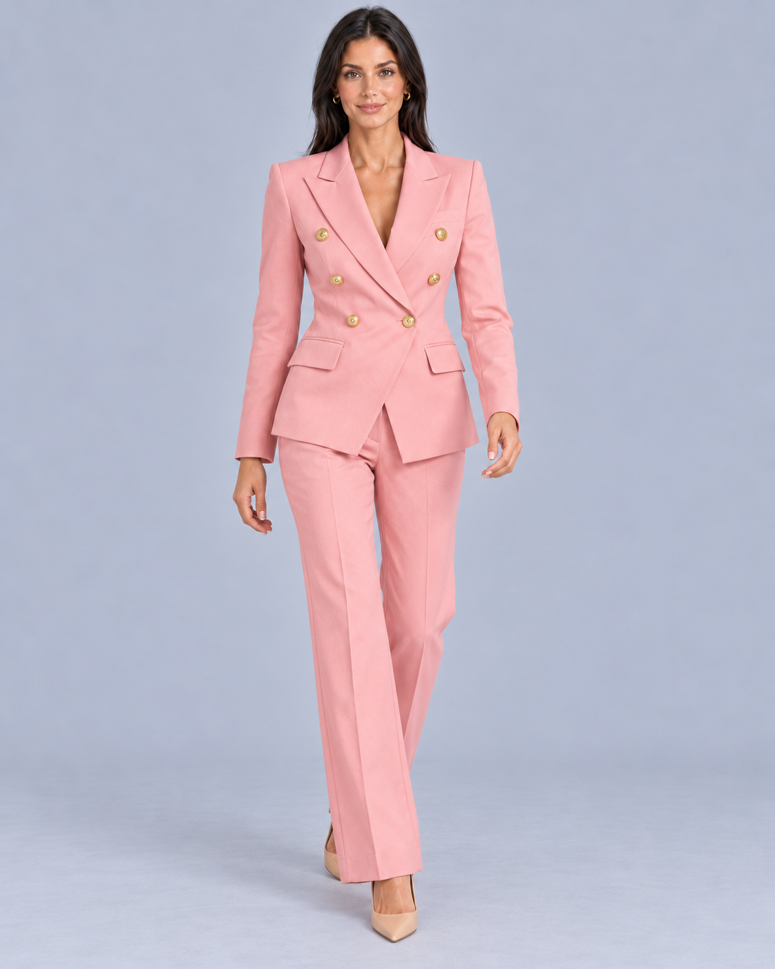 Women's Double-Breasted Trouser Suit with Peak Lapels