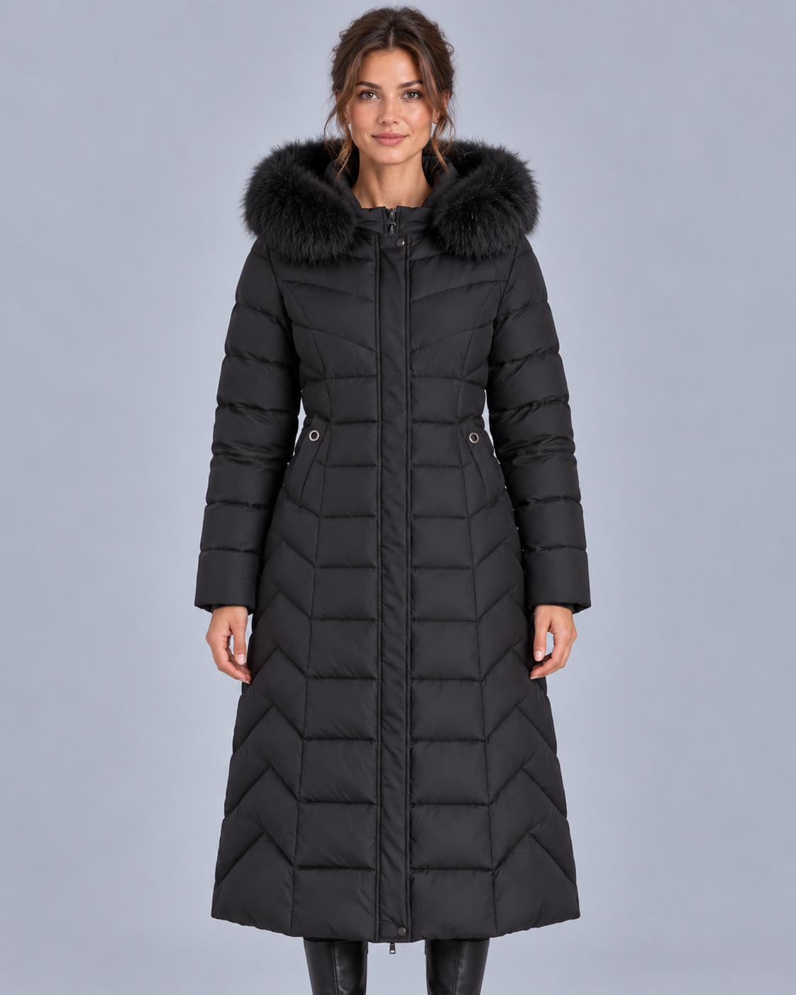 Women's Faux Fur Hooded Longline Puffer Coat