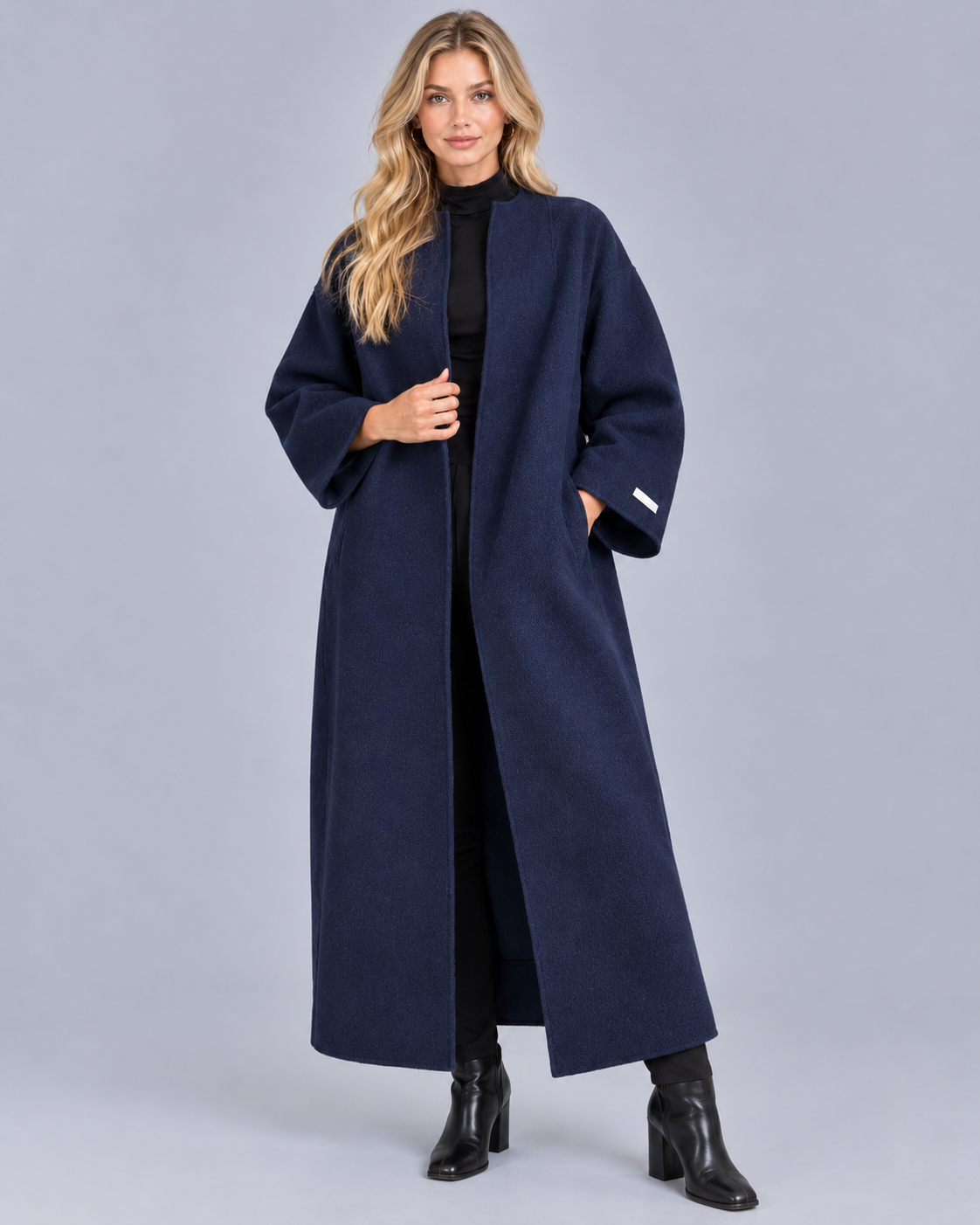 Women's Longline Wool-Blend Coat with Open Front