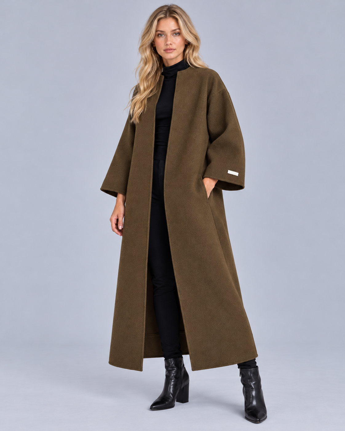 Women's Longline Wool-Blend Coat with Open Front