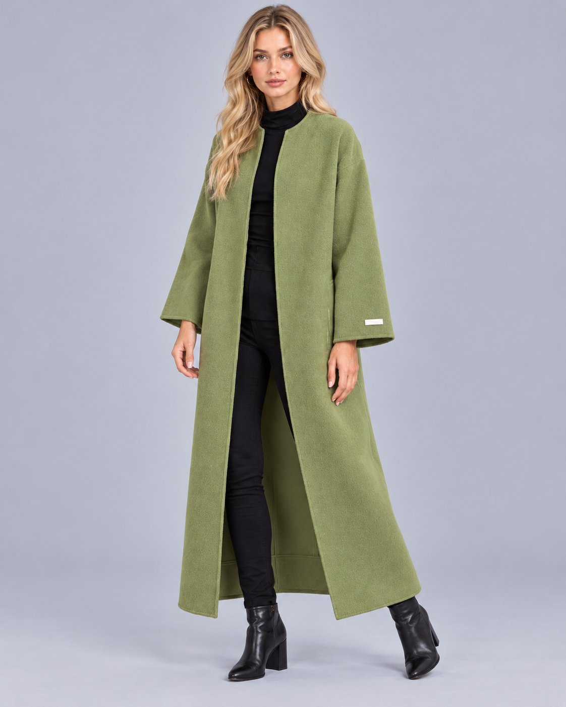 Women's Longline Wool-Blend Coat with Open Front