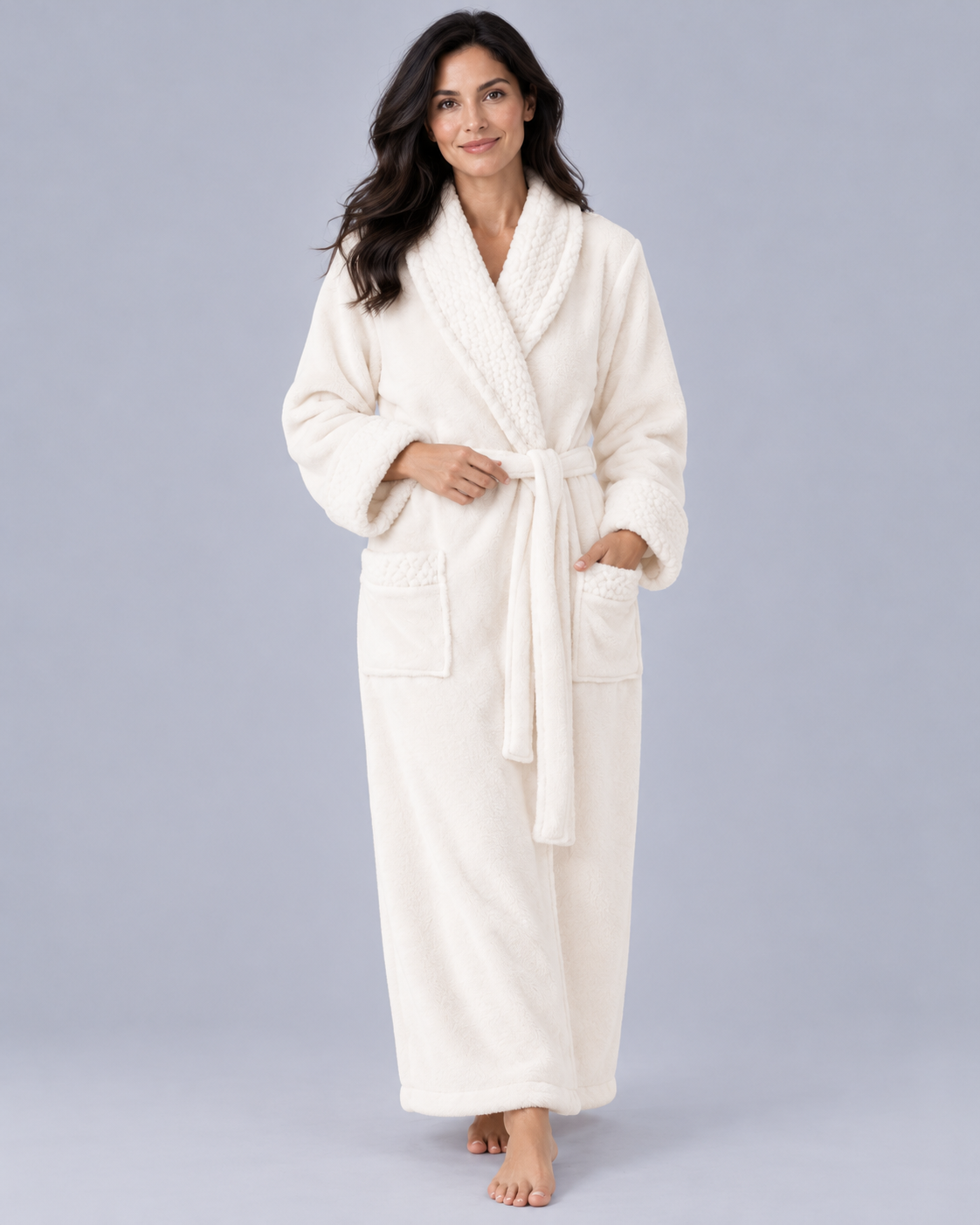 Women's Long Fleece Dressing Gown with Pockets