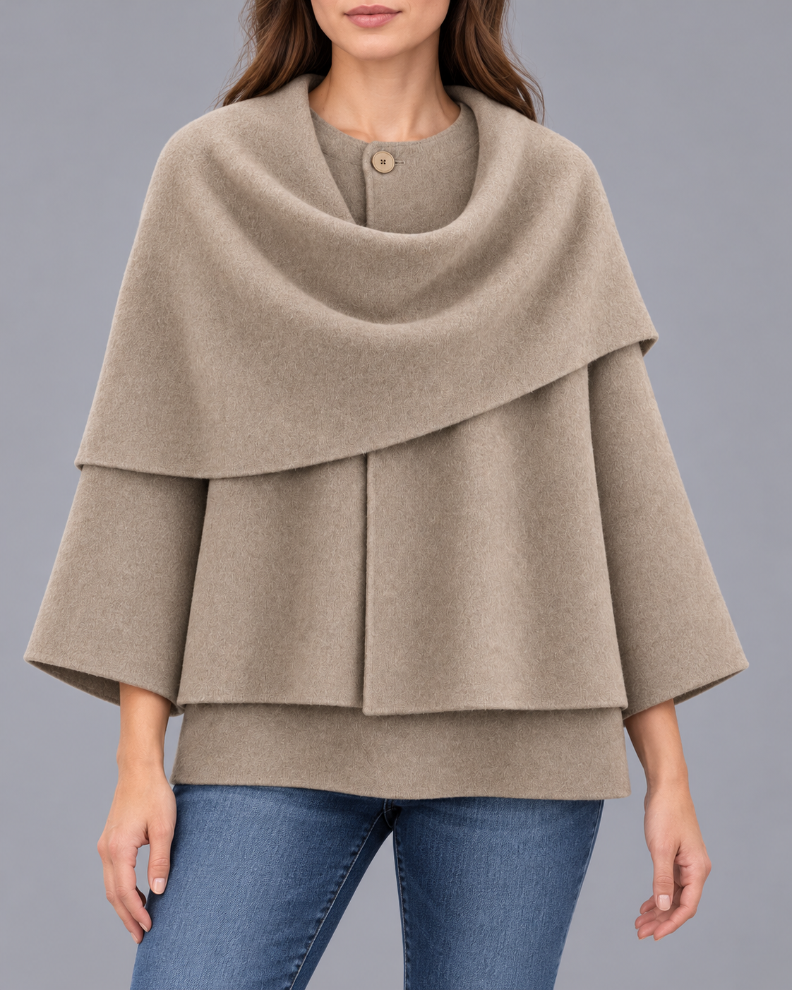 Women's Cape Collar Scarf Coat | Pullover Jacket with Raglan Sleeves