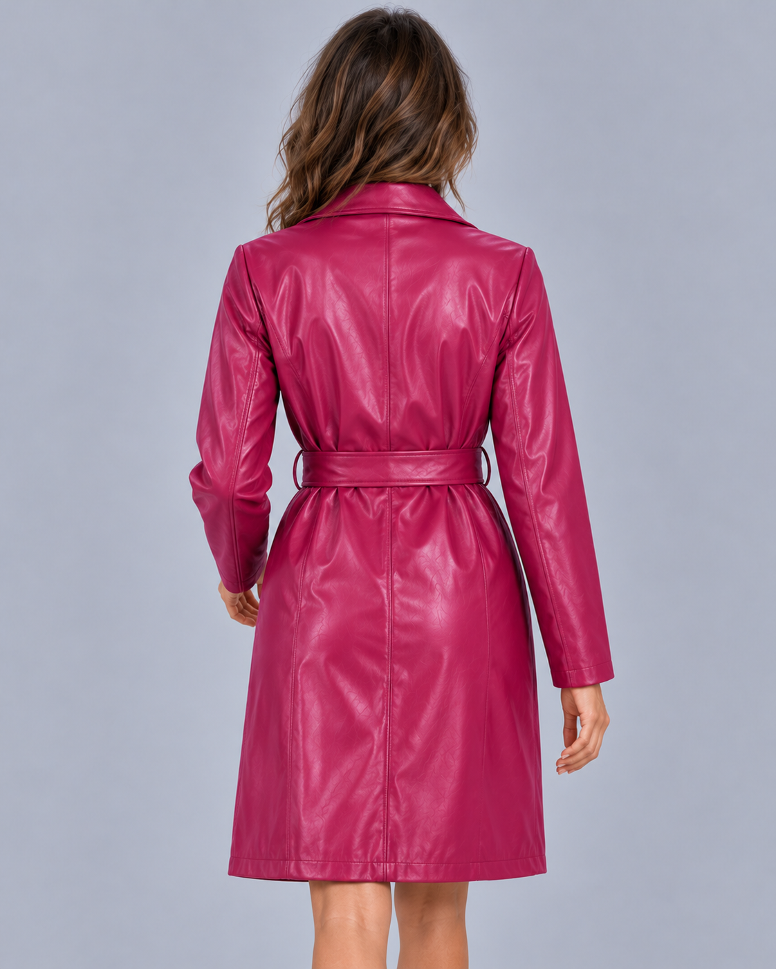Women's Faux Leather Belted Trench Coat
