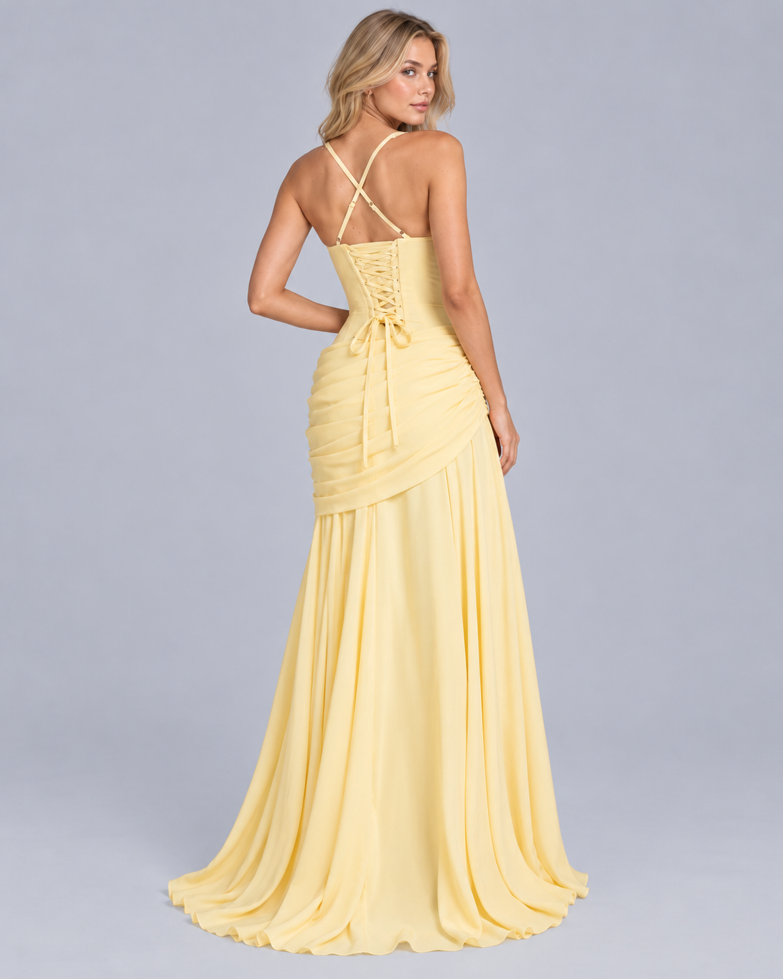 Women's Corset Maxi Dress with Draped Hip