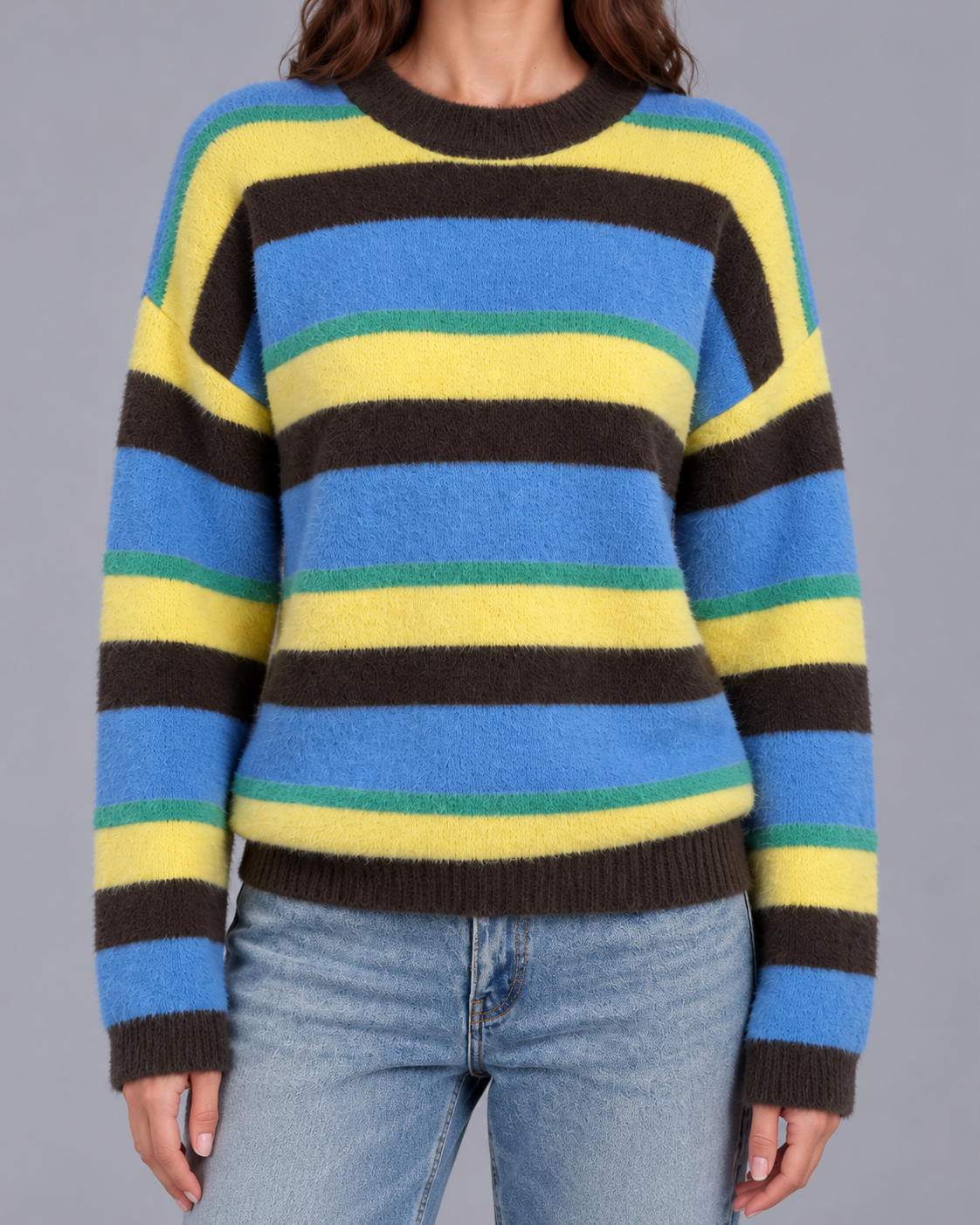 Women's Striped Knitted  Crewneck Jumper | Sweater with Relaxed Fit