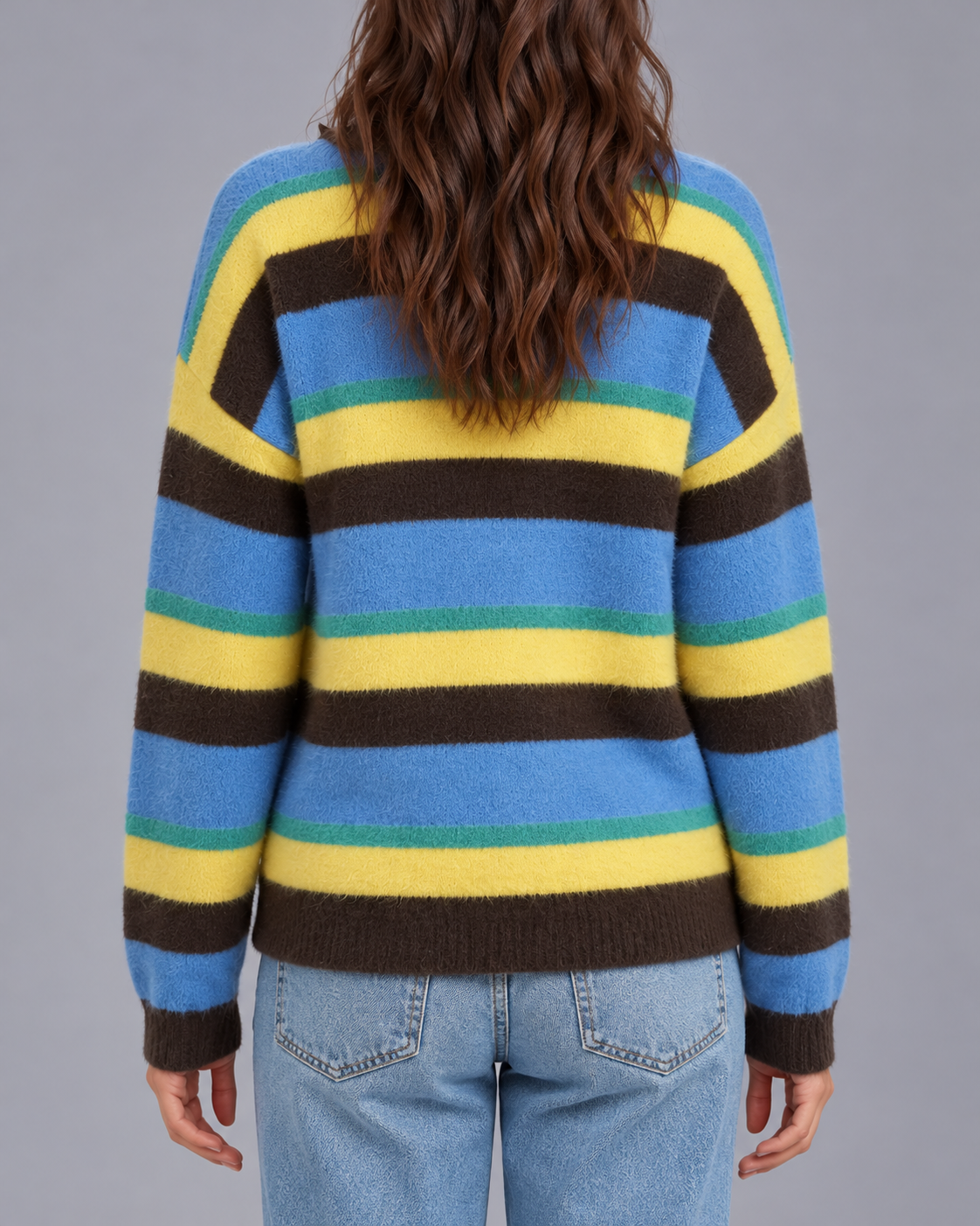 Women's Striped Knitted  Crewneck Jumper | Sweater with Relaxed Fit