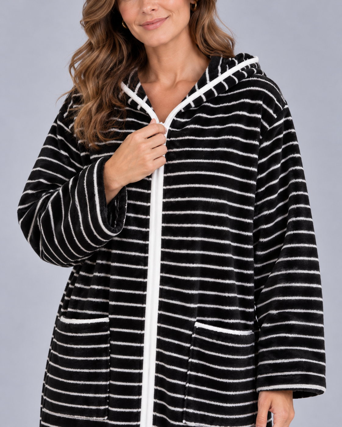 Women's Fleece Hooded Zip-Up Dressing Gown