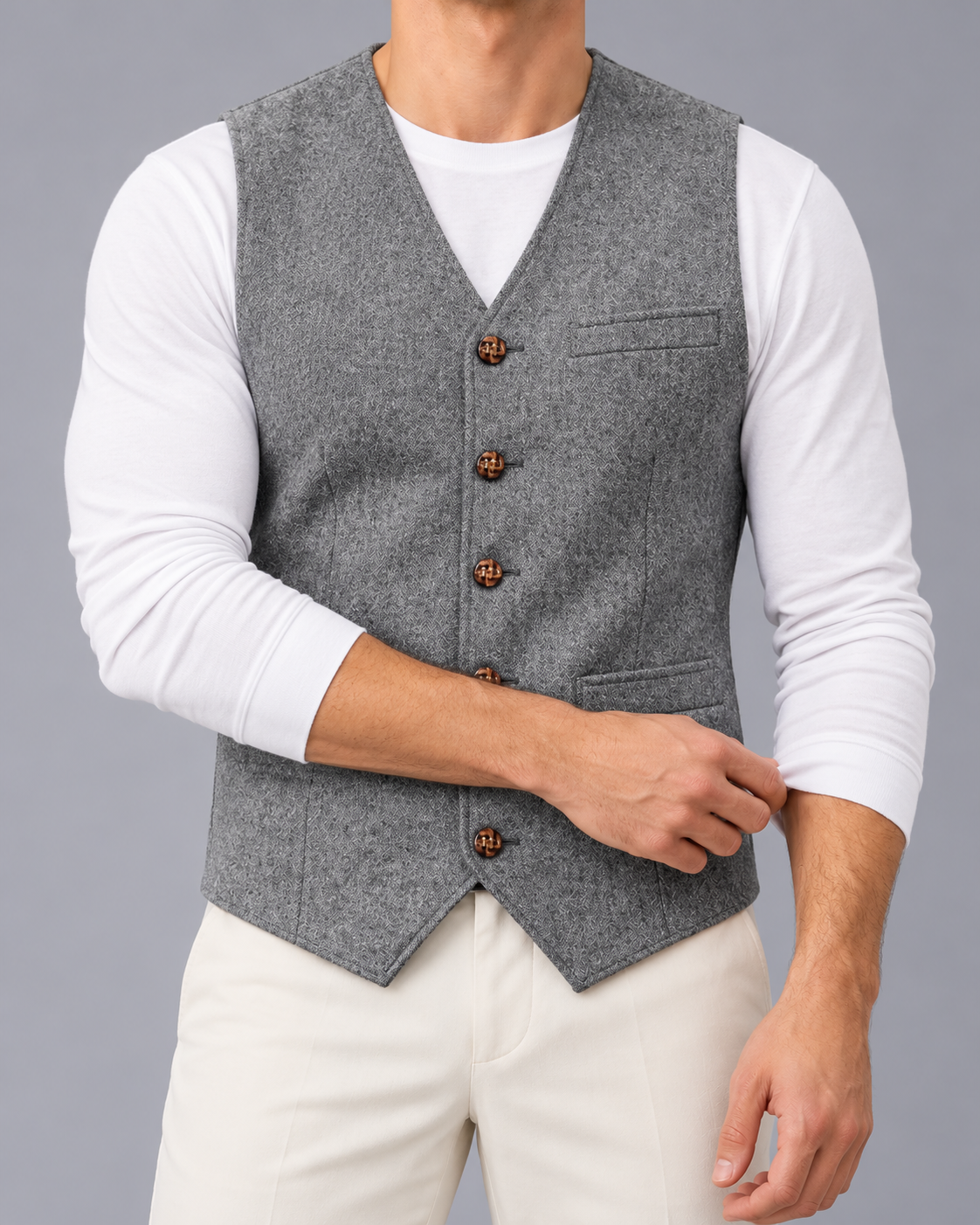 Men's Denim-Style Button-Up Waistcoat