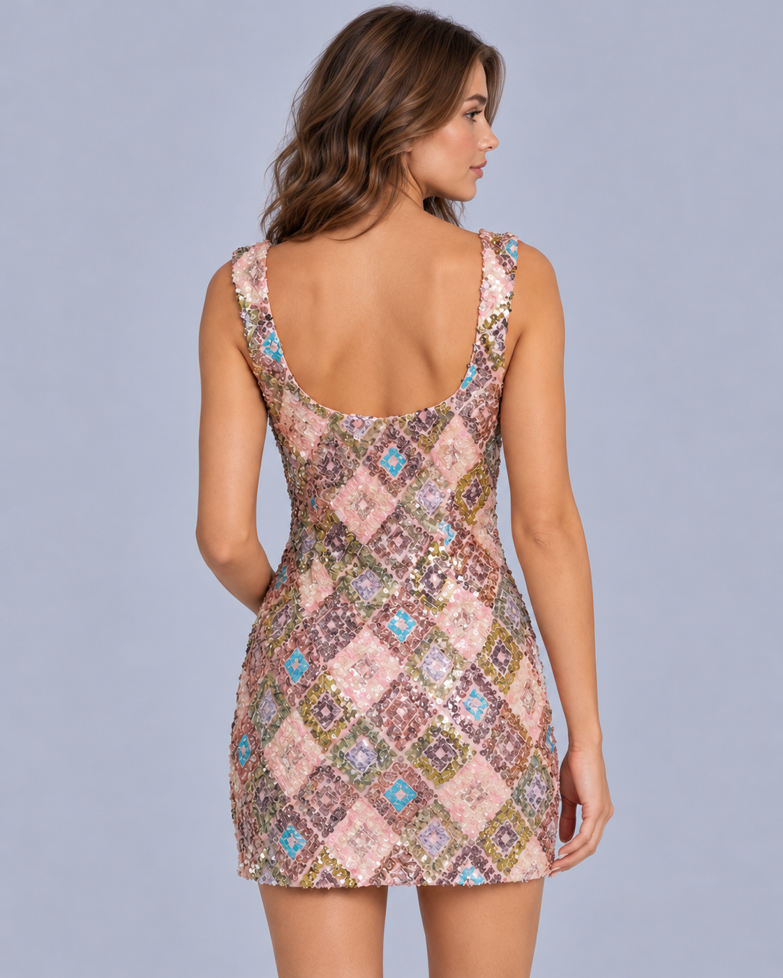Women's Geometric Sequin Mini Dress with Slit