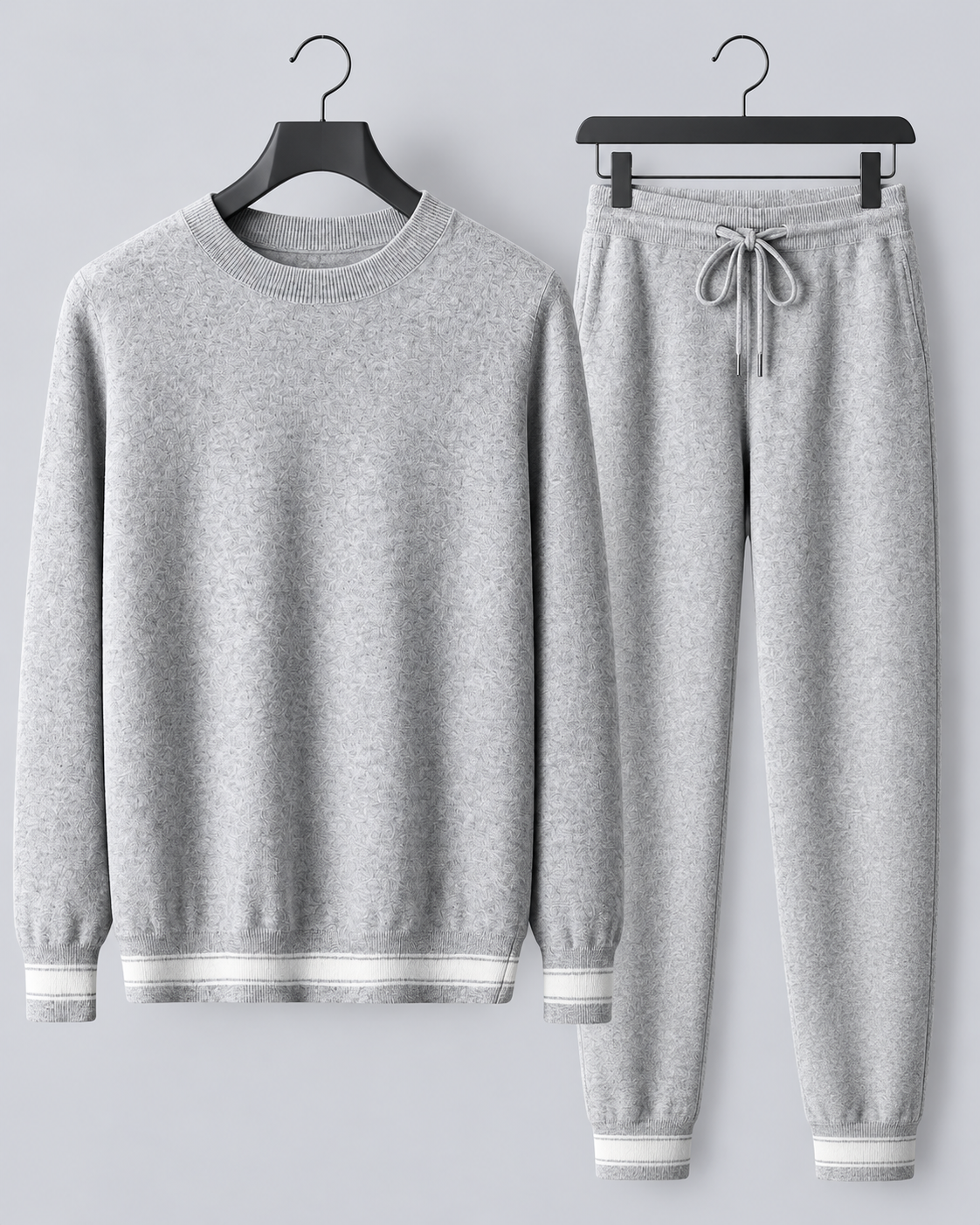 Men's 100% Cashmere Lounge Set with Crew-Neck Jumper and Striped Joggers