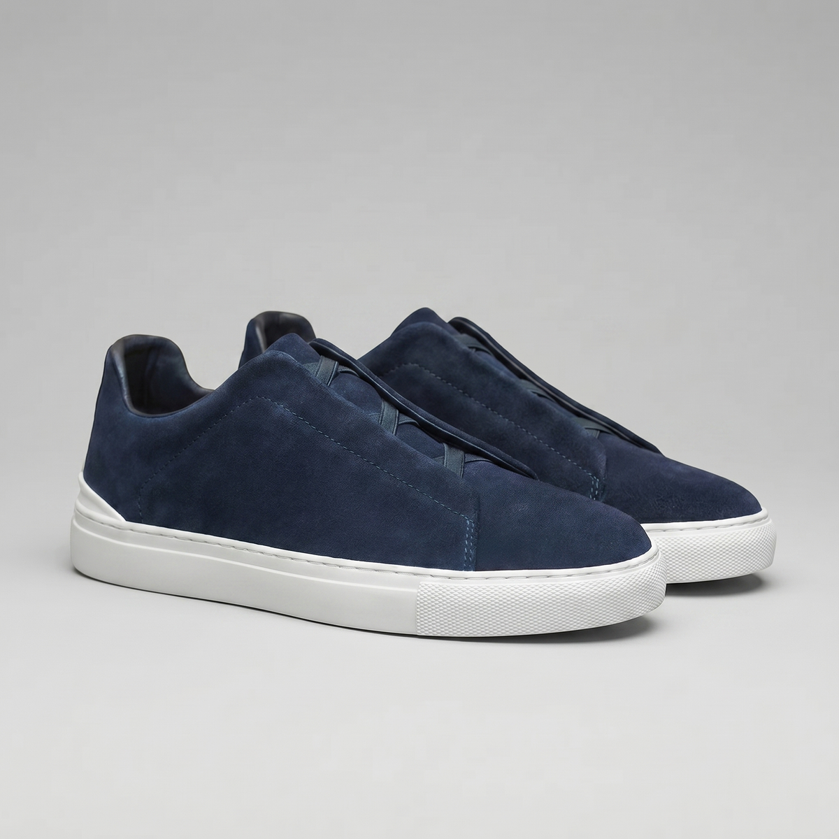 Men's Suede Low-Top Slip-On Trainers | Laceless Sneakers with Elastic Straps and Rubber Cupsole