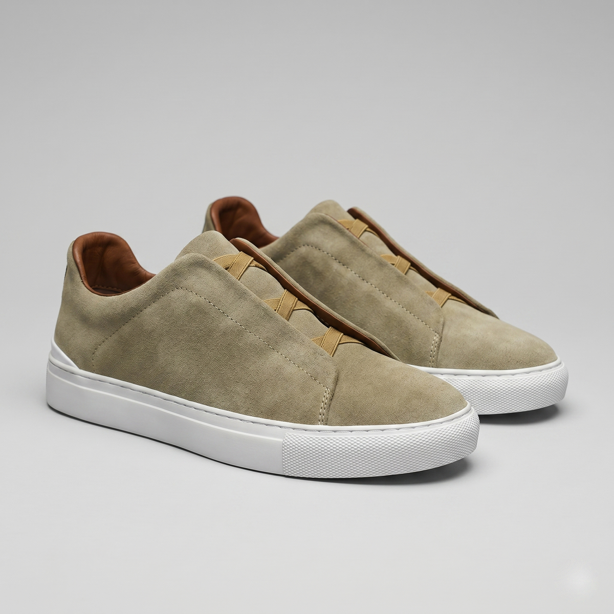 Men's Suede Low-Top Slip-On Trainers | Laceless Sneakers with Elastic Straps and Rubber Cupsole